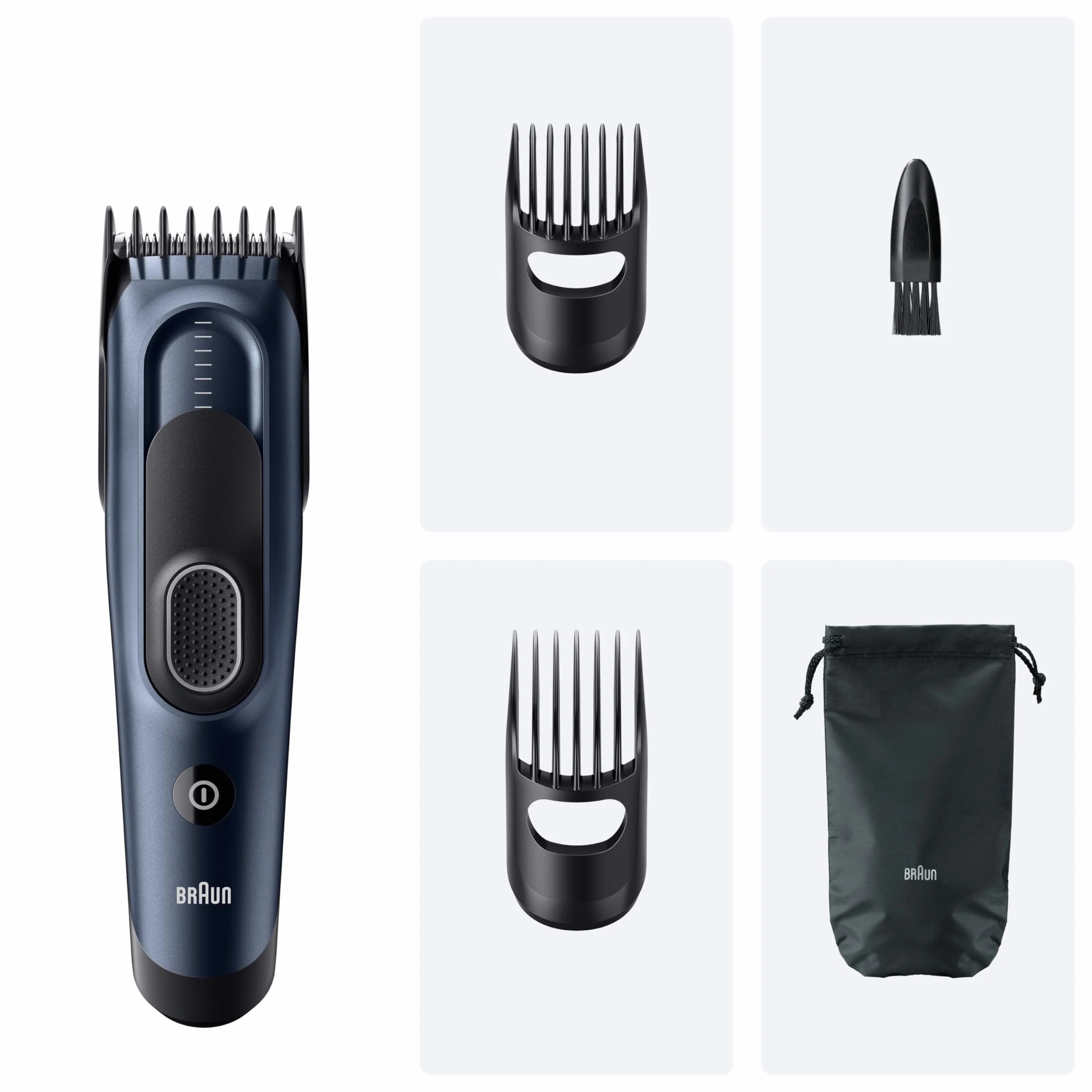 Braun Series 5 Maszynka do strzyżenia włosów, +4 przyrządy do stylizacji, niezawodne ostrze, 17 ustawień długości, przełącznik blokady, 50-minutowy czas działania, możliwość mycia, HC5550, niebieska