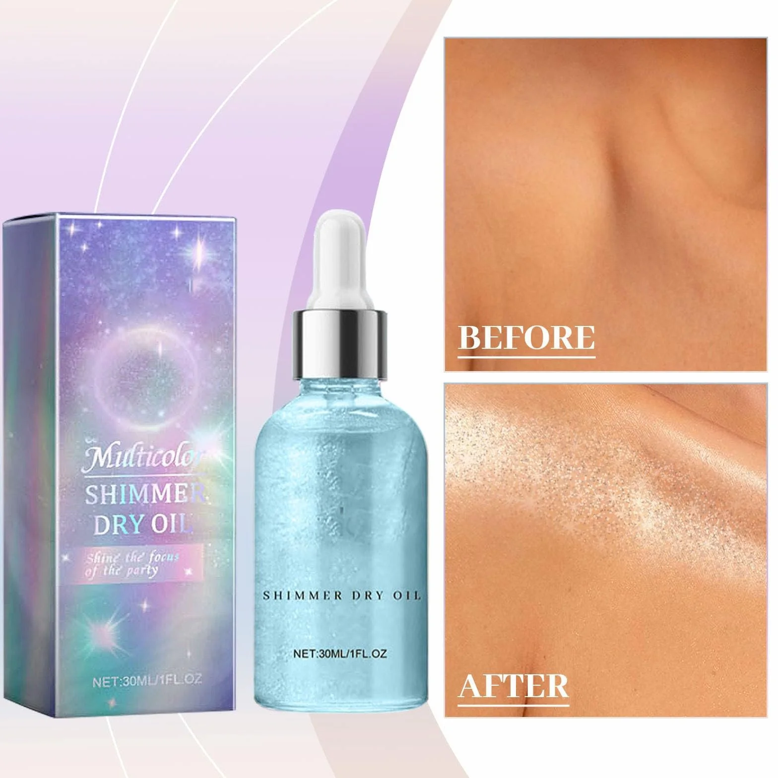 Orphic Shimmer Dry Oil, Orphic Body Shimmer, Body Glitter Oil, Glow Recipe, wielokolorowy, wodoodporny, długotrwały puder brokatowy na festiwal, maskaradę, urodziny (B)