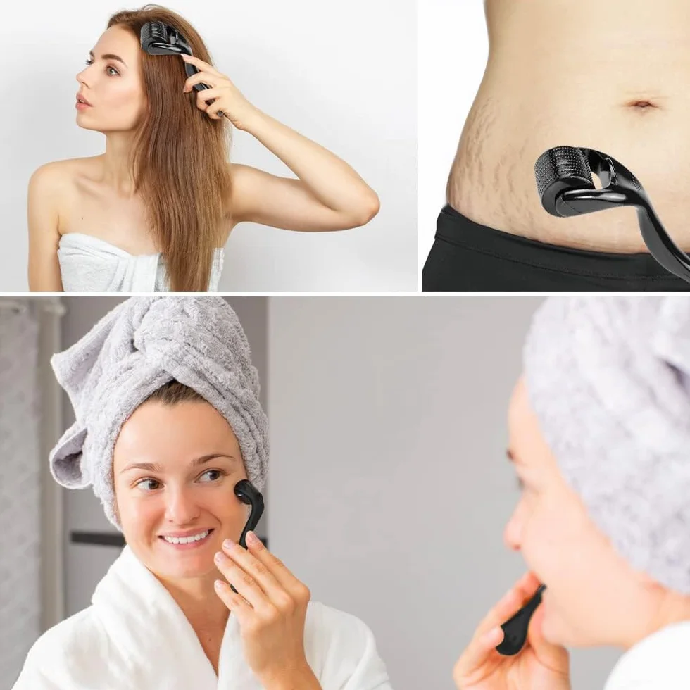Derma Roller 2,0 mm, 540 tytanowa rolka z mikroigłami do twarzy i ciała, wałek do mikrodermabrazji, dermaroller do mikroigłowania, w zestawie etui do przechowywania (2,0 mm)