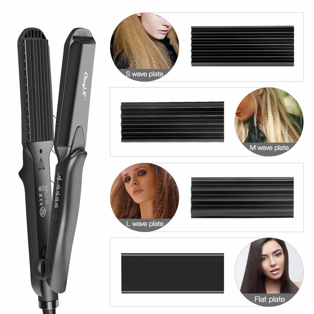 CkeyiN Prostownica do włosów, 4 w 1, ceramiczna prostownica do włosów, multistyler, prostownica falista, regulacja temperatury, gładka i zaciskarka do włosów