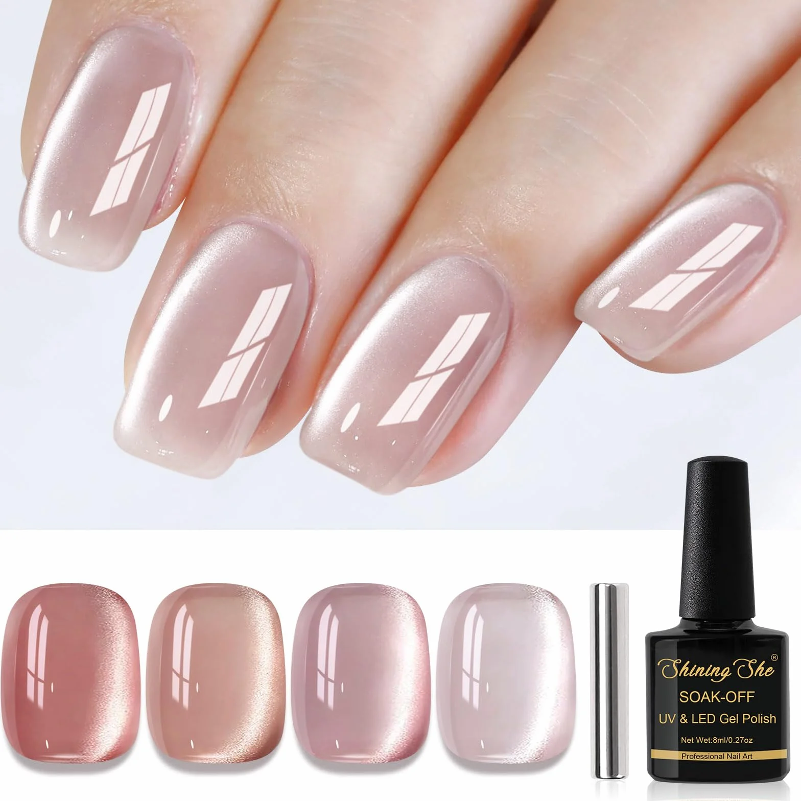 Żel do paznokci dla kota, 4 kolory, kryształowe żelowy, Nude Pink Magnet Gel Polish, CatEye zestaw lakierów żelowy, Soak-Off UV lakier do paznokci Sparkling Manicure DIY, 8