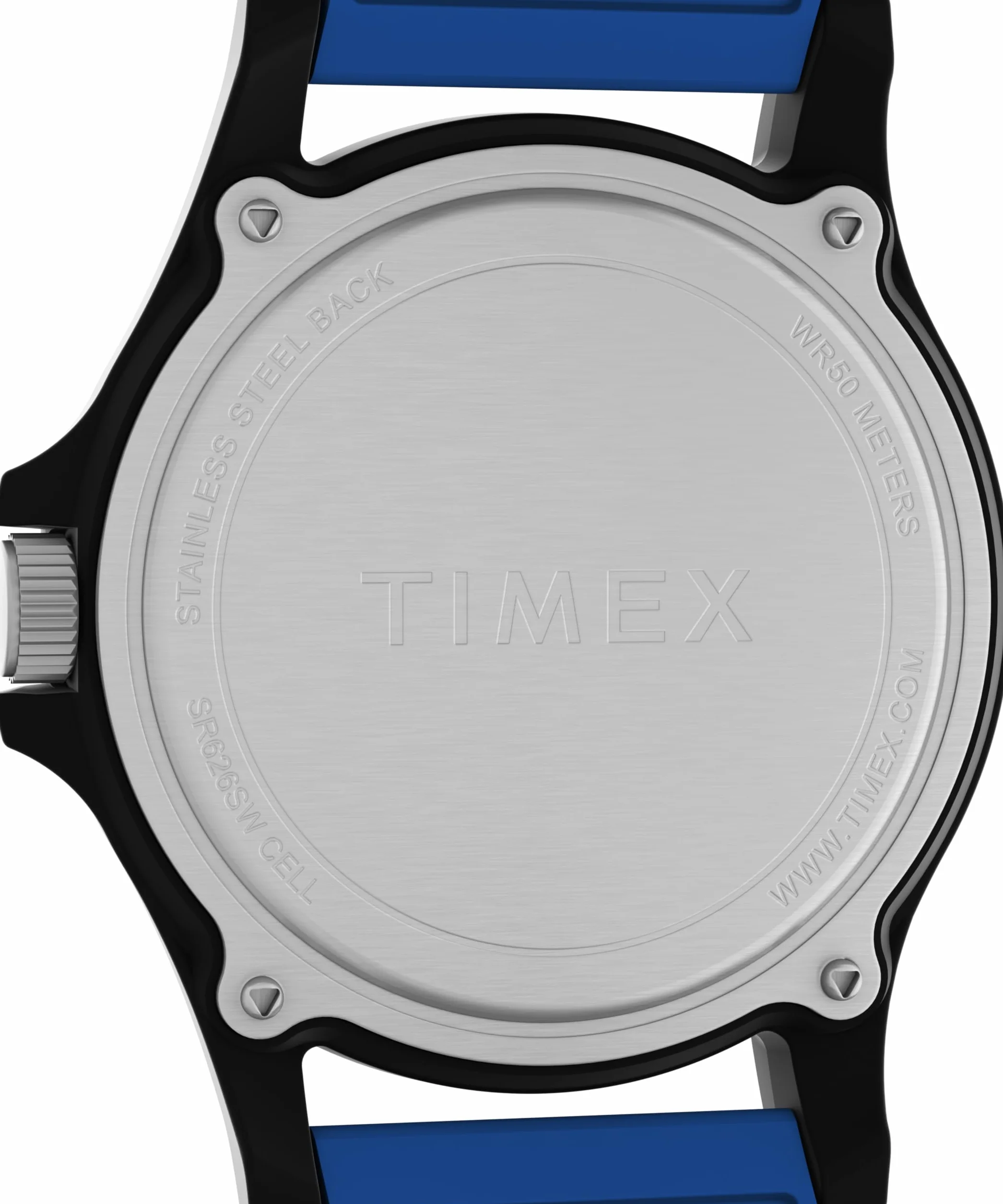 Timex Main Street 40 mm TW2Y13100 Zegarek uniseks, niebieski pasek silikonowy z białą tarczą i czarną kopertą