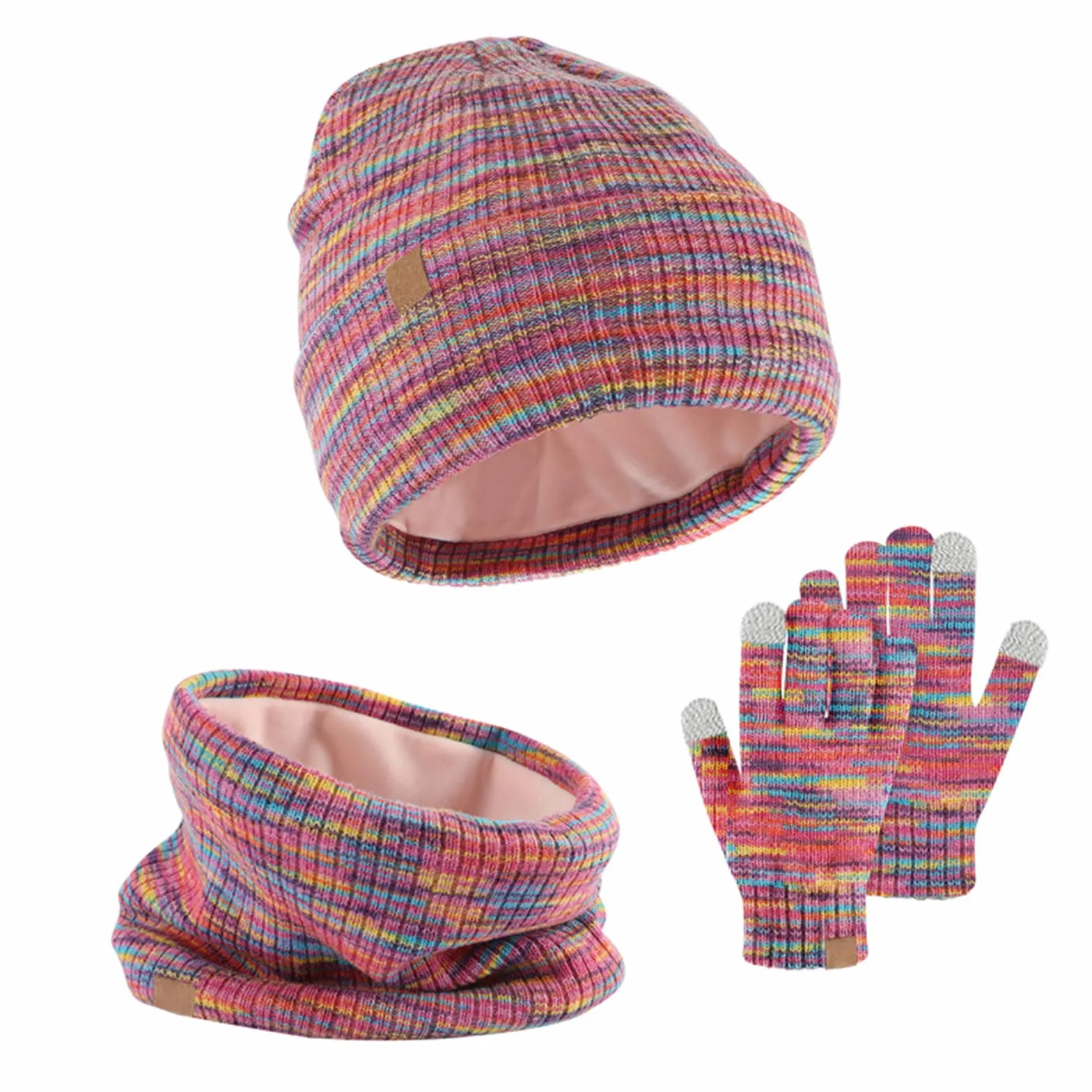 GWAWG Dziecięca czapka zimowa, szalik, rękawiczki, zestaw 3 szt., ciepła termiczna dzianinowa czapka beanie, ocieplacz na szyję, rękawica, miękka podszewka z polaru, elastyczna dla dzieci w wieku 5-12