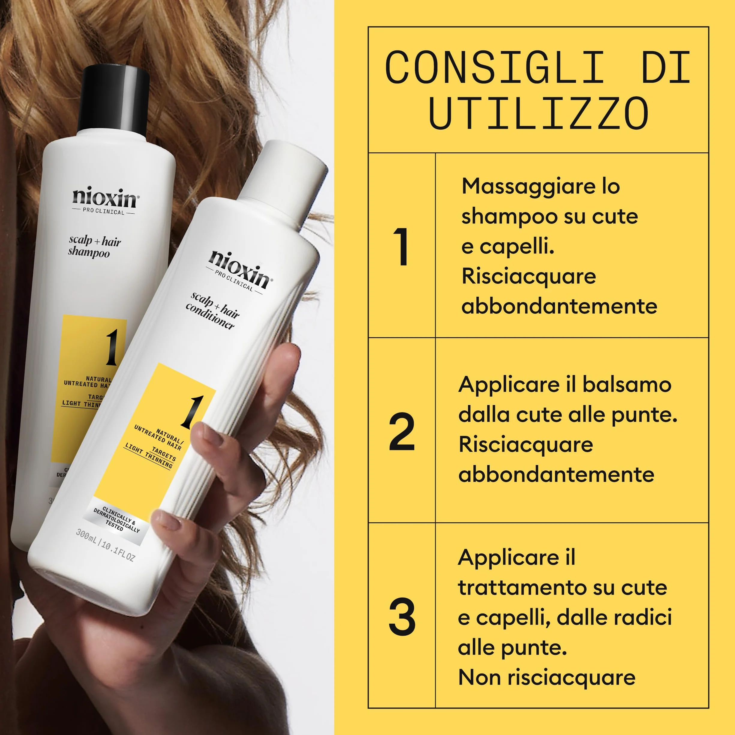 Nioxin Scalp + system zagęszczania włosów, 1 zestaw do trefazy - do włosów naturalnych z łagodnym przerzedzaniem - szampon, odżywka i pielęgnacja skóry głowy (300 + 300 + 100 ml)