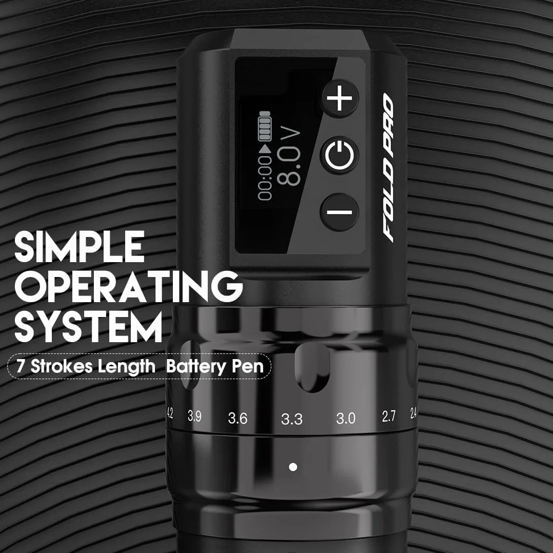 Dragonhawk Fold Pro Wireless Tattoo Machine Pen with 7 Strokes Length 2.4-4.2mm, 1500mAh Battery for Professional Tattoo Artists