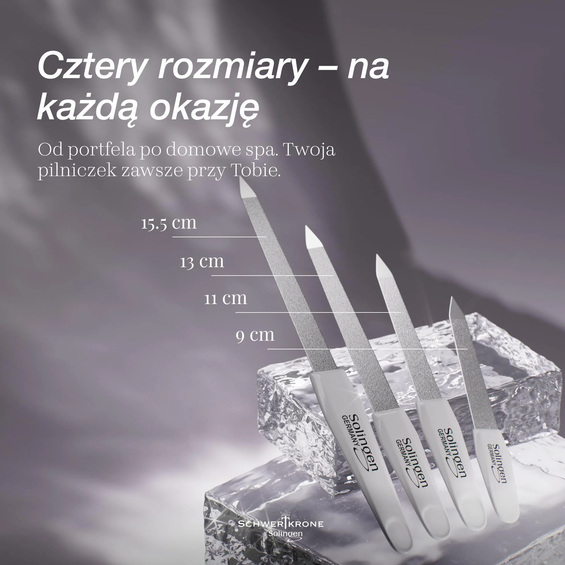 SCHWERTKRONE ® Zestaw 4 pilników do paznokci szafirowych [Made in Solingen – Germany] – pilniki do paznokci naturalne – pilniki do paznokci – do manicure i pedicure – drobne i grube, w 4 rozmiarach