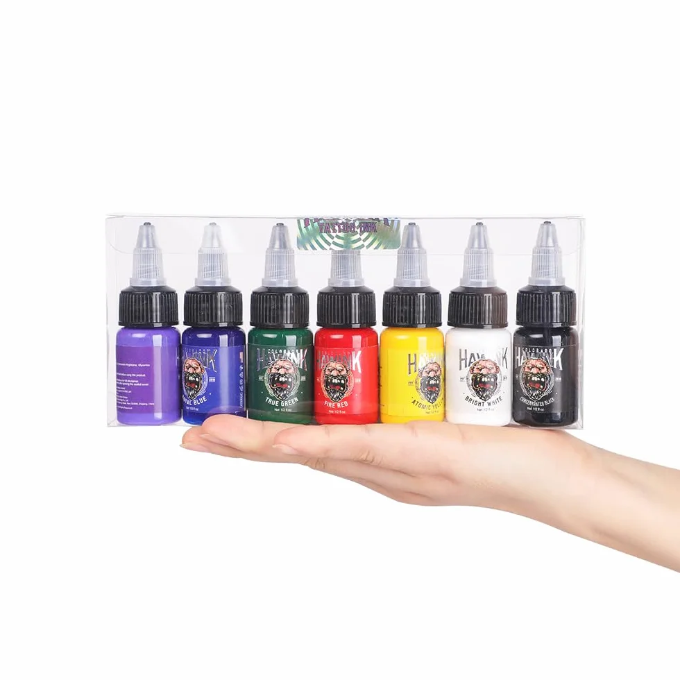 Hawink Zestaw atramentów do tatuażu 7 kolorów 15 ml tusz do tatuażu USA pigmentów