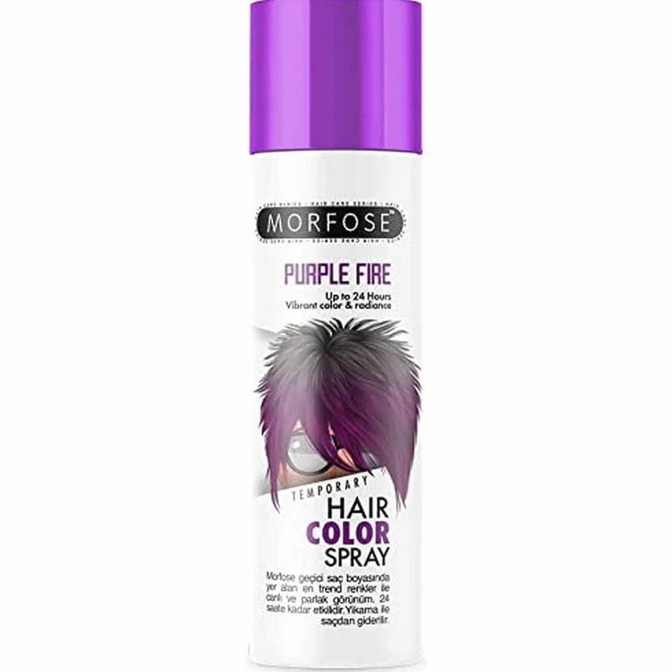 Morfose Purple Fire Temporary Hair Color Spray 150 ml - tymczasowy spray do farbowania włosów - modne i żywe kolory o trwałości do 24 godzin, łatwy do usunięcia po praniu.