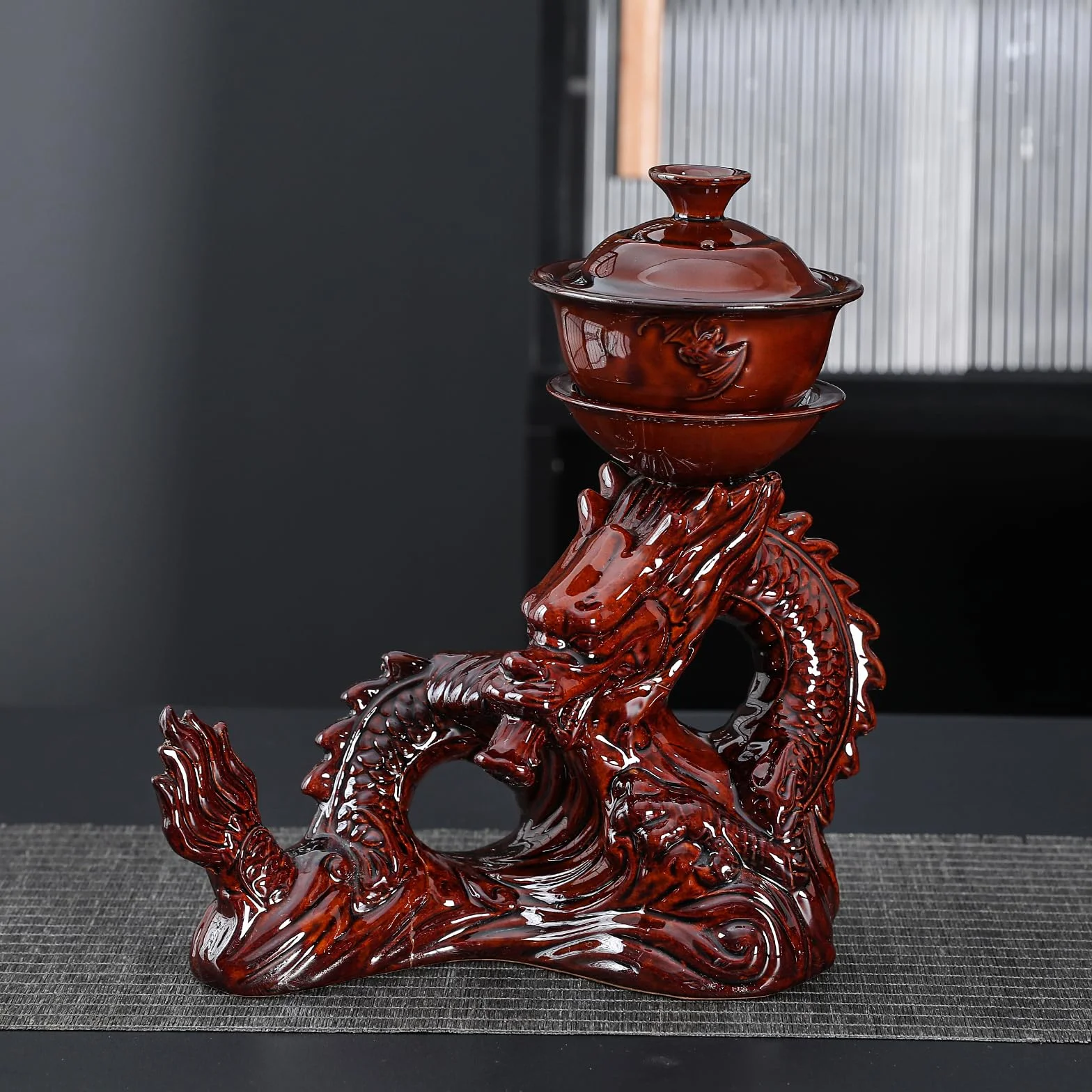 fanquare Półautomatyczny zestaw do herbaty chiński Loong Kungfu czajniczek filiżanka do herbaty czerwona porcelana serwis do herbaty dla mężczyzn dorosłych