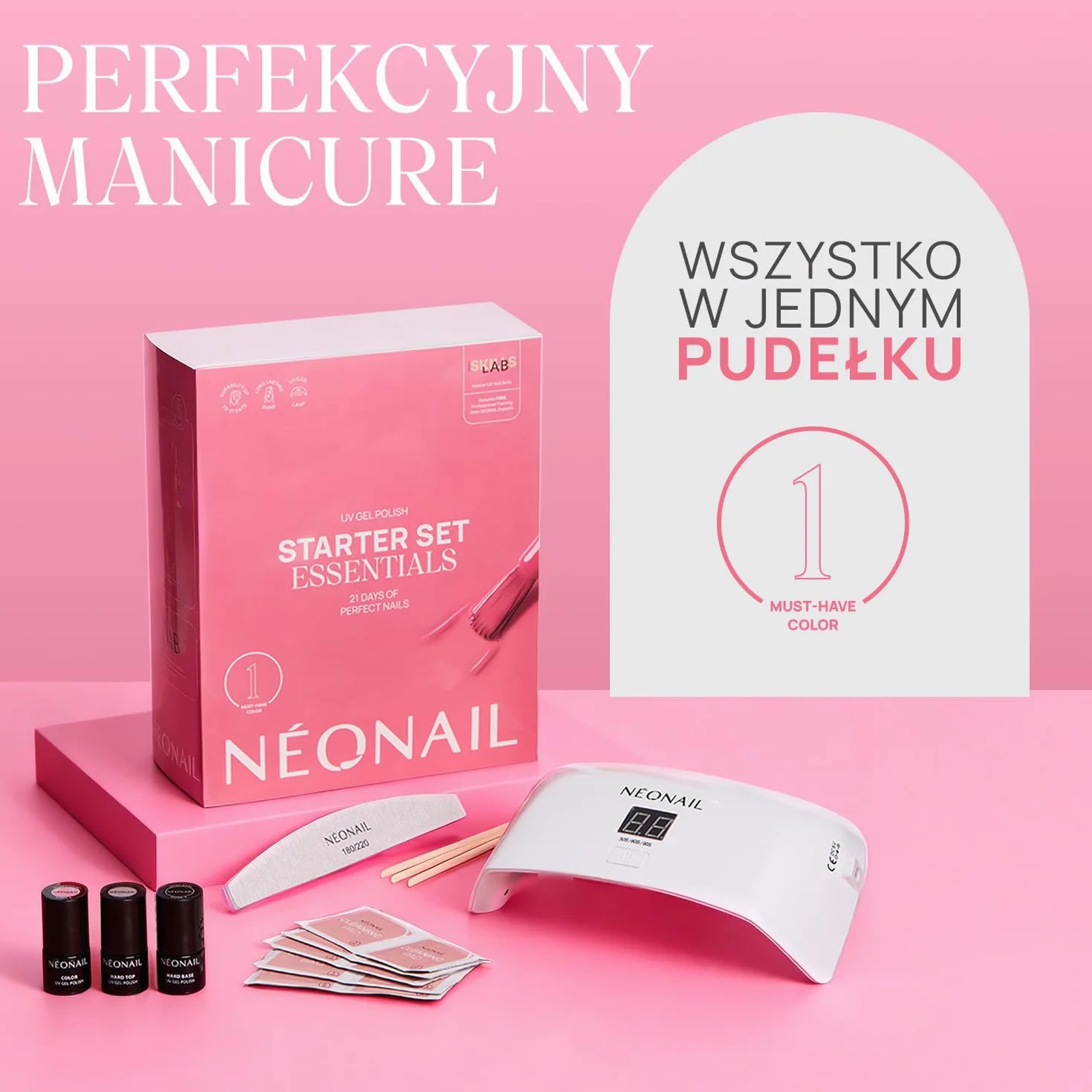 NÉONAIL Zestaw do manicure hybrydowego Essentials Starter Set z lampą LED 10W/36