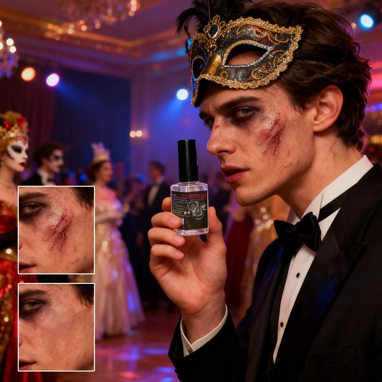 Płyn do Blizn, 15 Ml Halloween Kosmetyczna Farba Do Blizn Z Pędzelkiem, Makijaż Ciała Na Zadrapania, Do Twarzy Skóry I Ciała Halloween Cosplay Kostium Fotografia Impreza