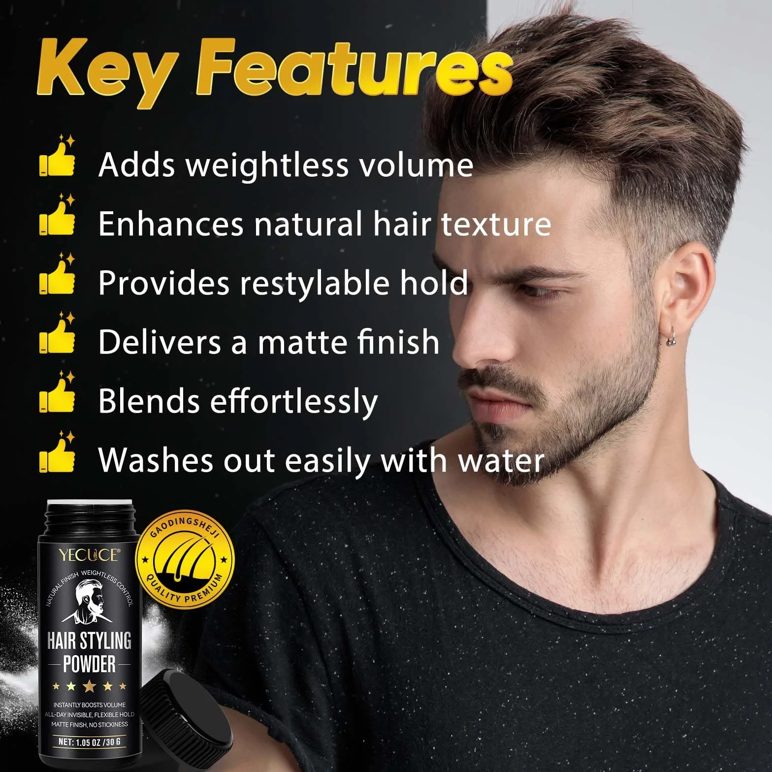 Pu-lver puder do stylizacji włosów, teksturowany proszek Ha-ar dla mężczyzn, mocne utrwalenie i naturalne matowe wykończenie, wolumizer i proszek do stylizacji włosów na cały dzień i do wszystkich