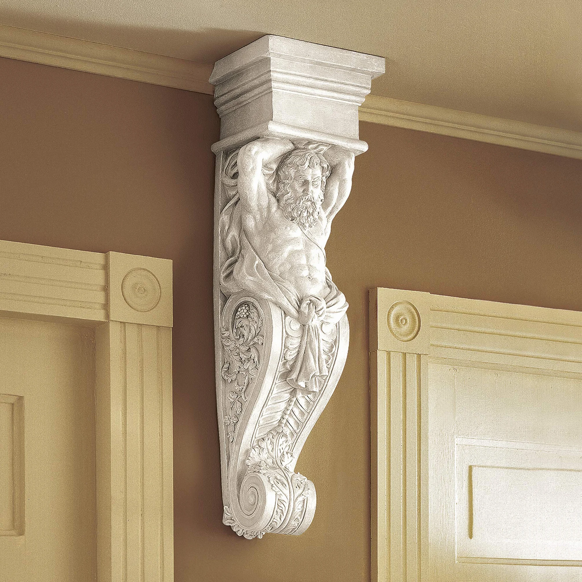 Design Toscano Rzeźba ścienna Telamon, antyczny kamień, 24 x 51 cm