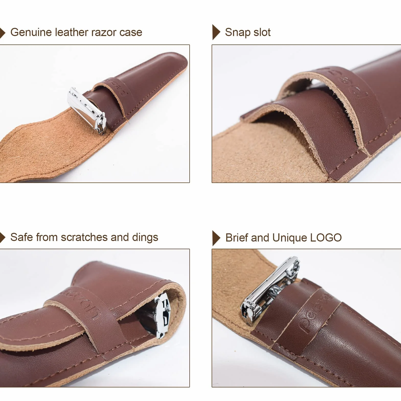 Oryginalna skórzana osłona ochronna na brzytwę ze skóry / Travel Case for Any Safety Razors - Brown Razor Case Keeps Your Double Edge Razor Blade Safe..., brązowy, modny;
