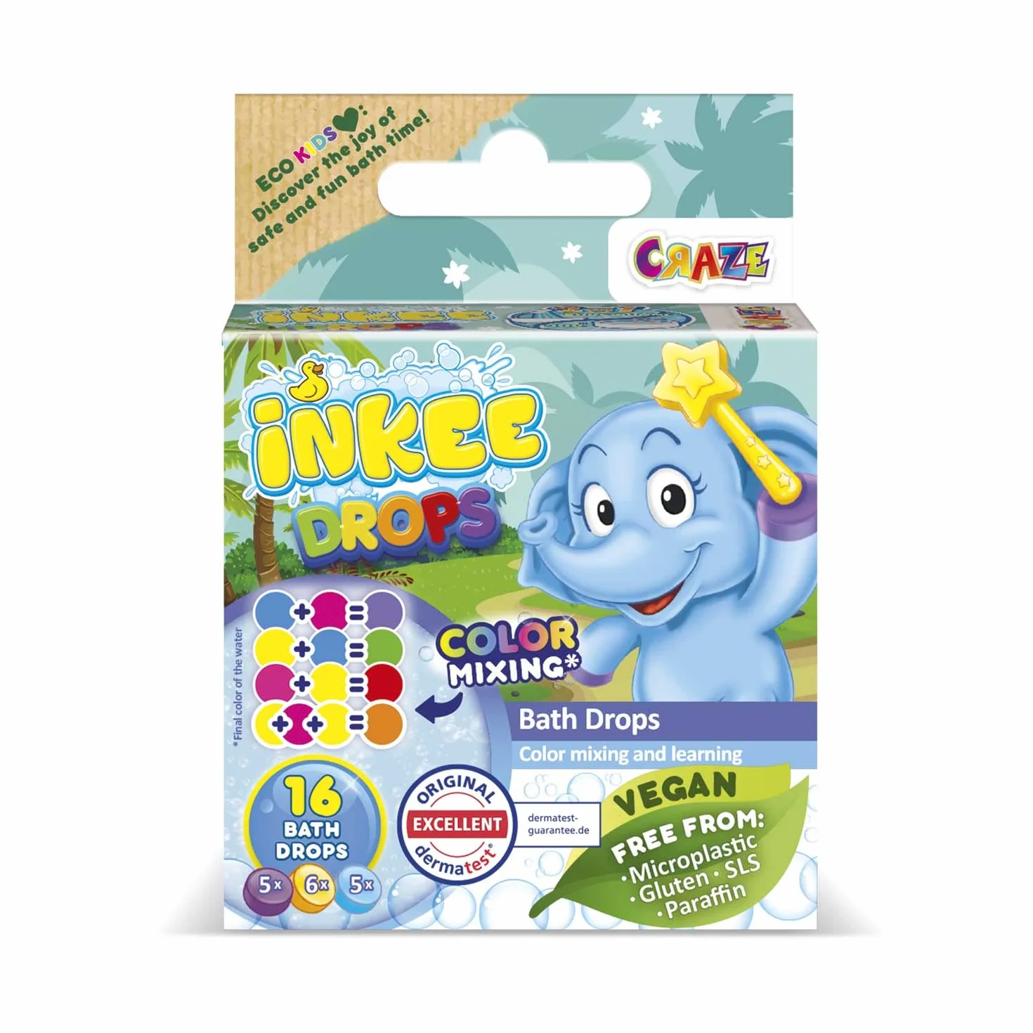 INKEE Bath Drops – 16 Tabletek do Kąpieli do Nauki Kolorów, Badefarby do Wanny dla Dzieci – Kolorowe Tabletki do Kąpieli w Magenta, Żółtym i Niebieskim, 1 Opakowanie