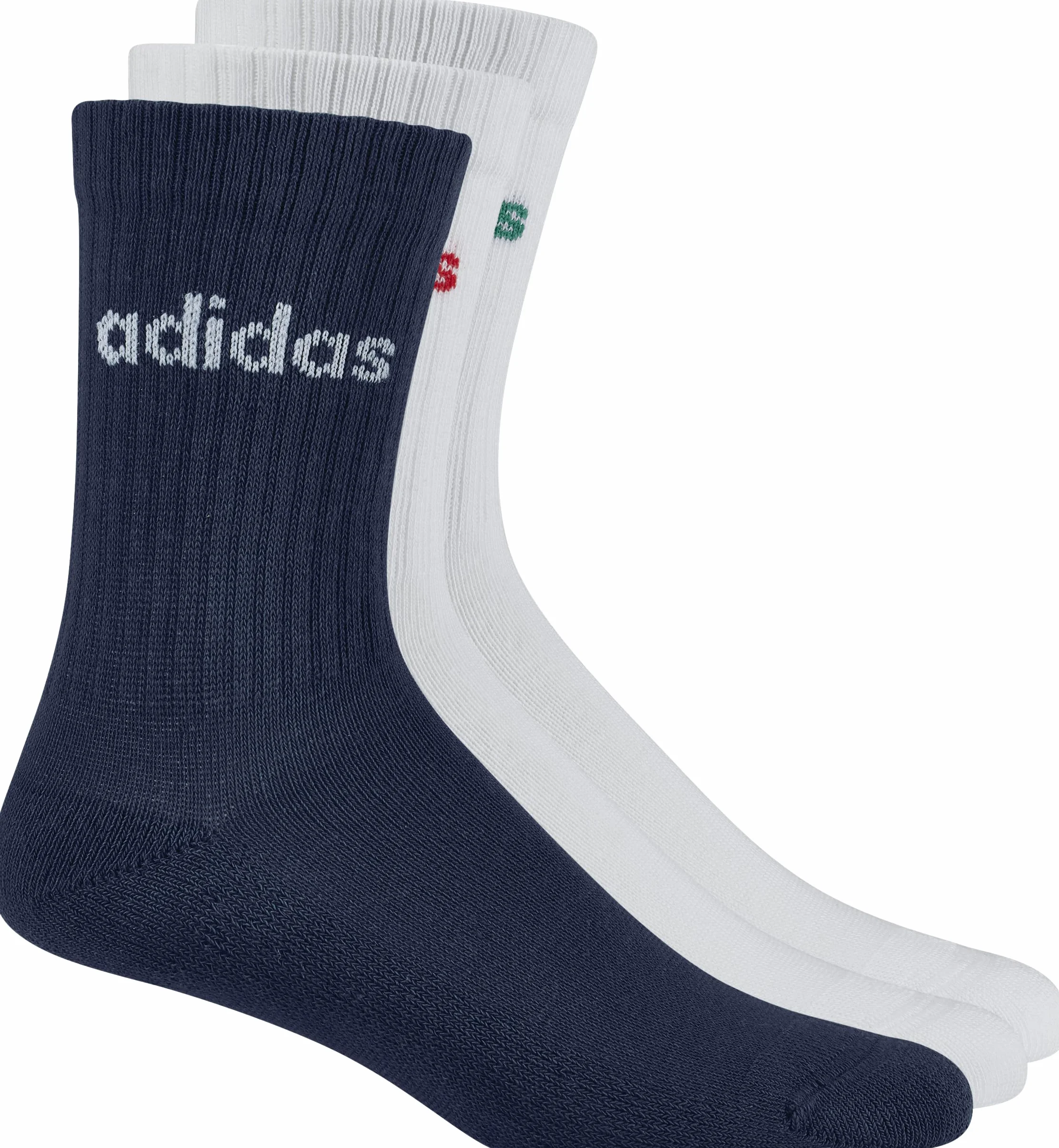 adidas Uniseks Linear Crew Cushioned Socks 3 Pairs, Dark Blue/White/White, 6.5-8