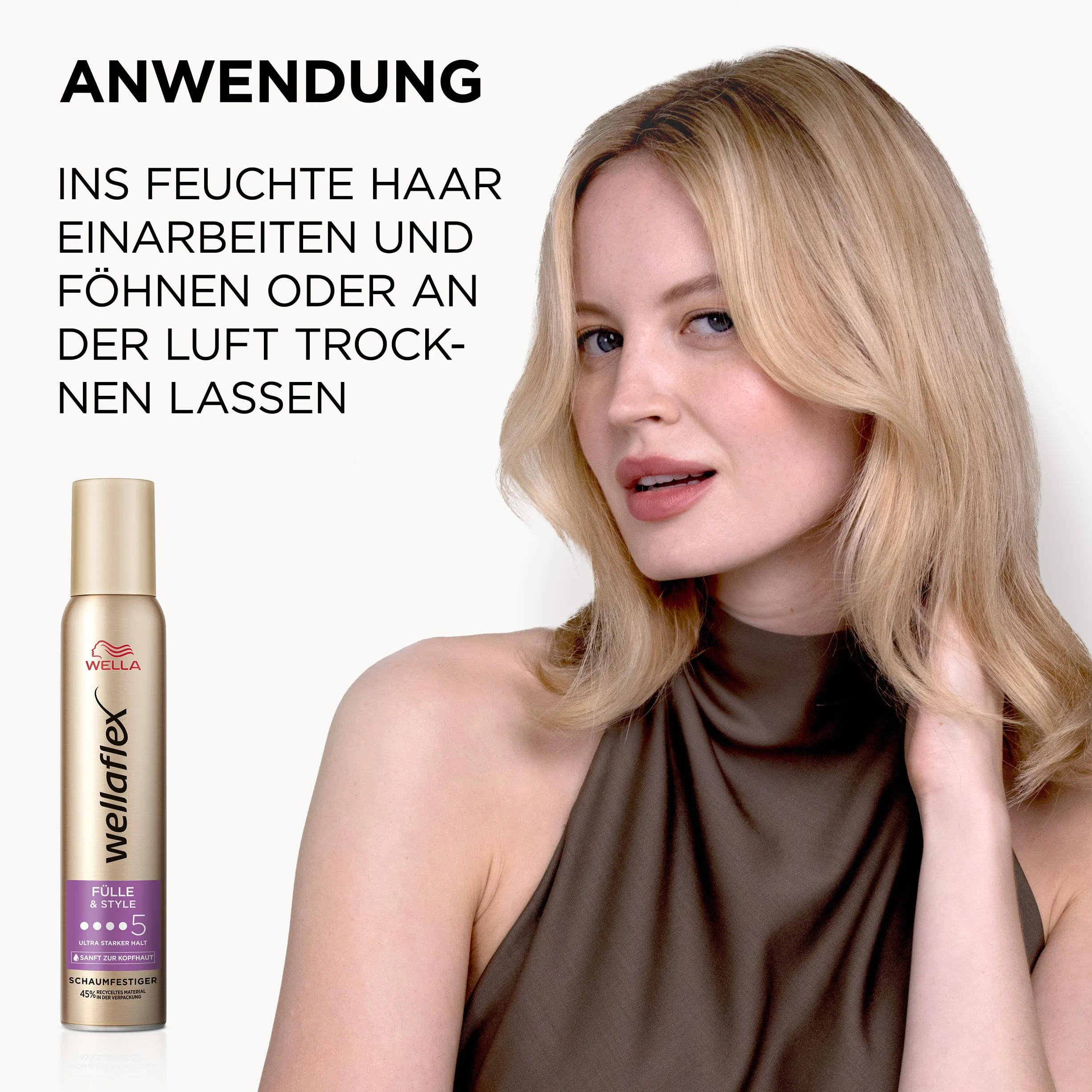 Wellaflex Fül& Style pianka wzmacniająca dla kobiet | do 24 godz. Ultra mocne trzymanie | do pełnych, obszernych włosów | delikatny dla skóry głowy, testowany dermatologicznie | nie zawiera silikonu |