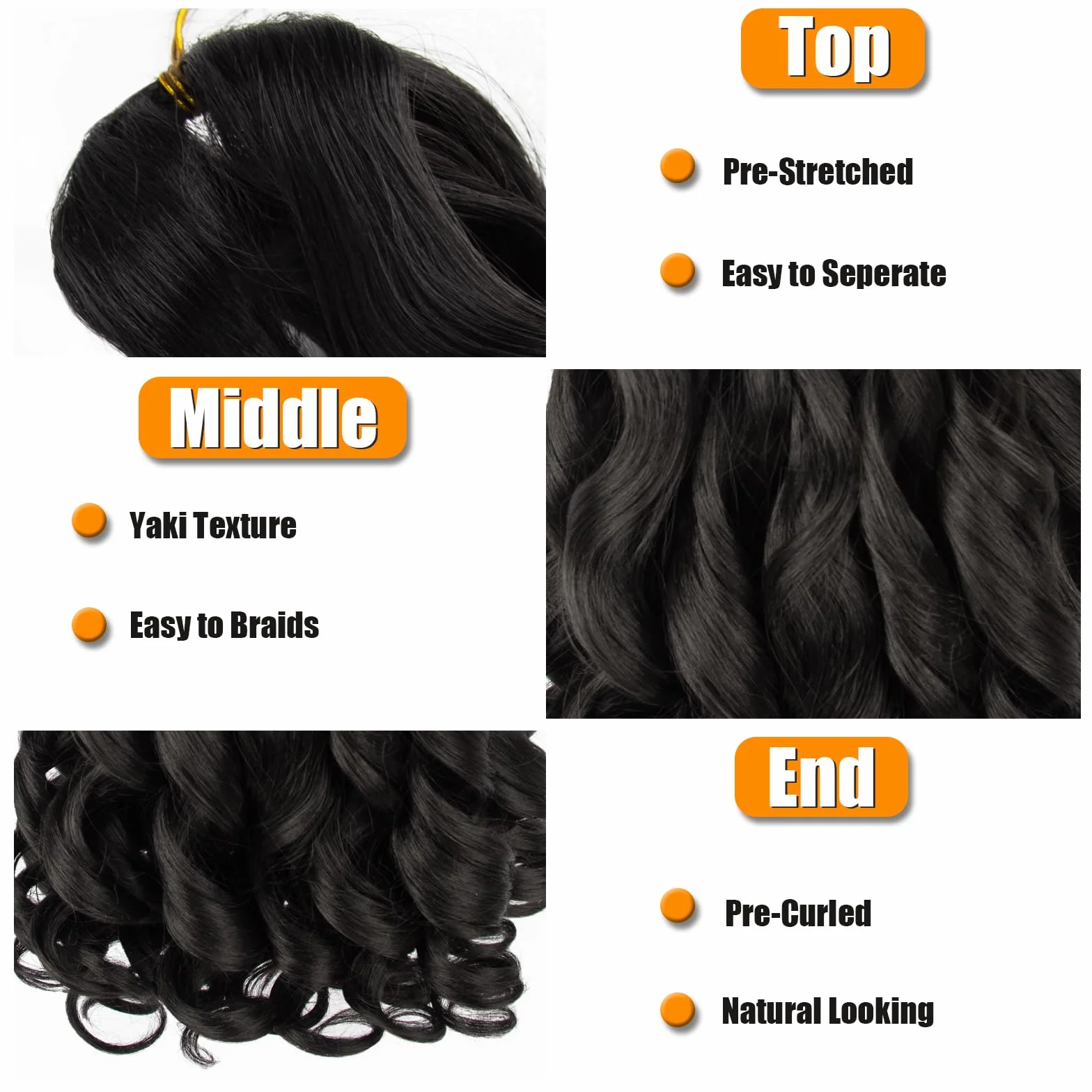 Francuskie Curly Hair 24 cale Pre Stretched Bouncy Braiding 8 Pack, Curly Ends French Curl Braids Crochet Hair Extensions (1B)