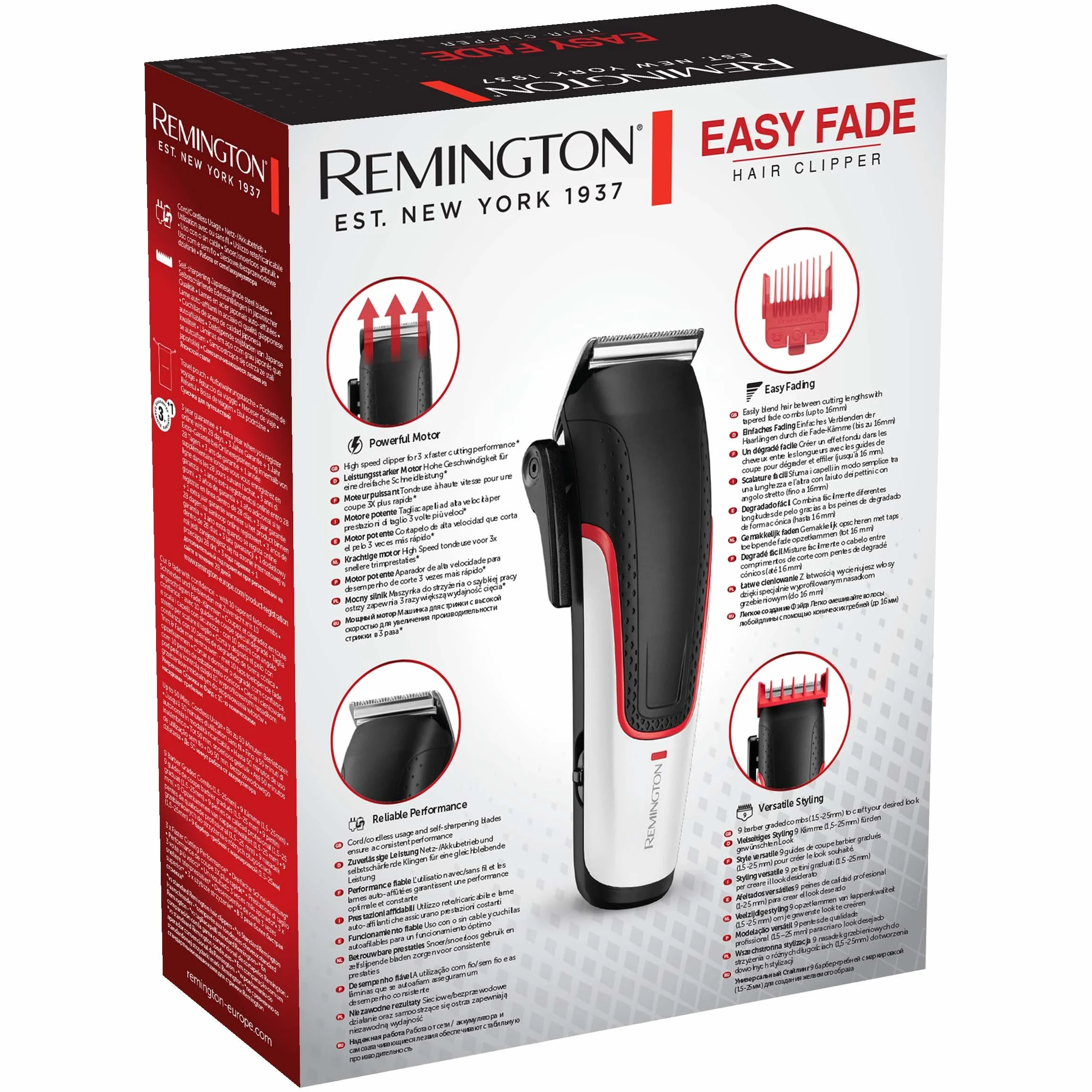 Remington HC500 bezprzewodowa maszynka do włosów, ostrza ze stali japońskiej, czarny/biały