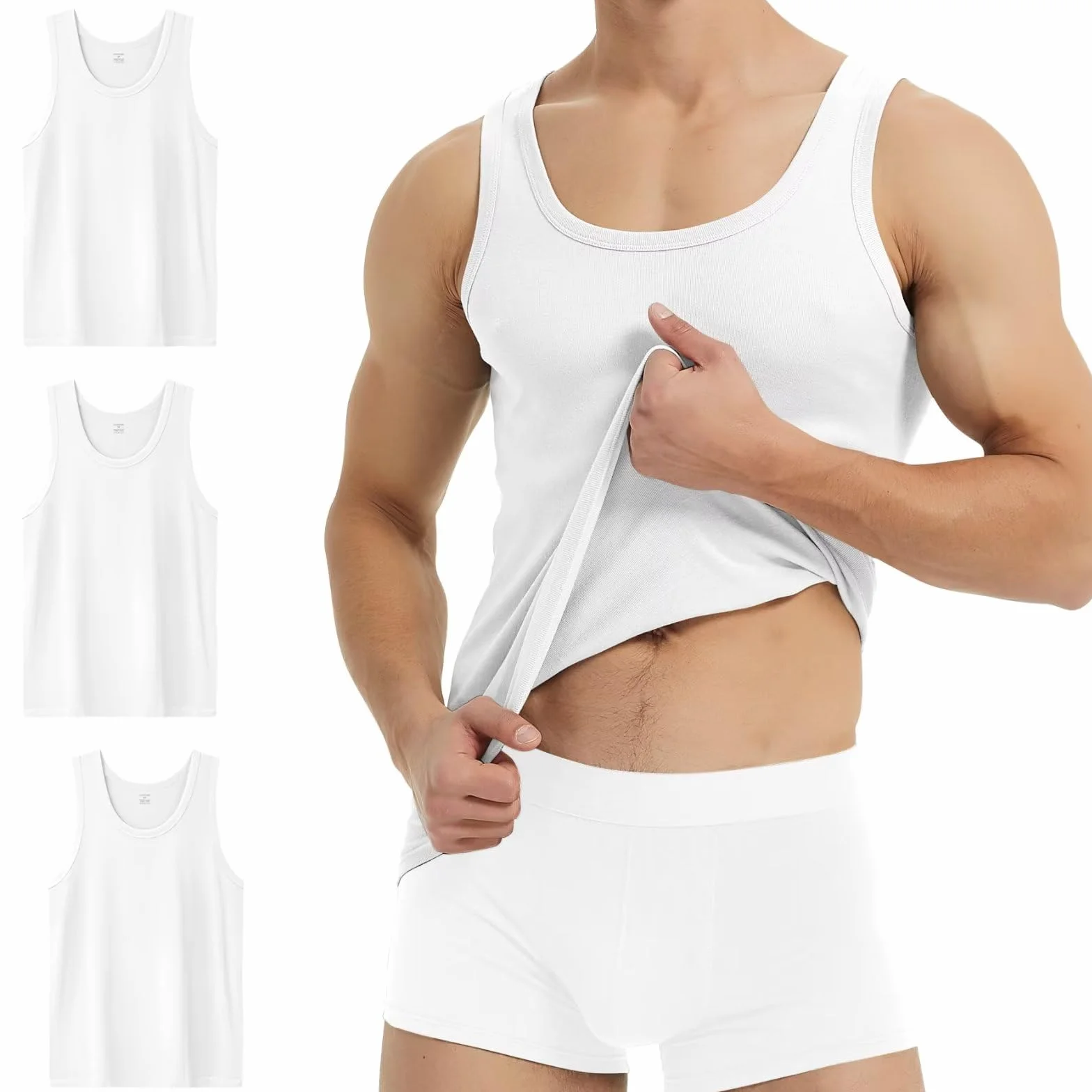YouShow Podkoszulek męski, 3/5 sztuk, 100% bawełna, tank top, drobne prążki