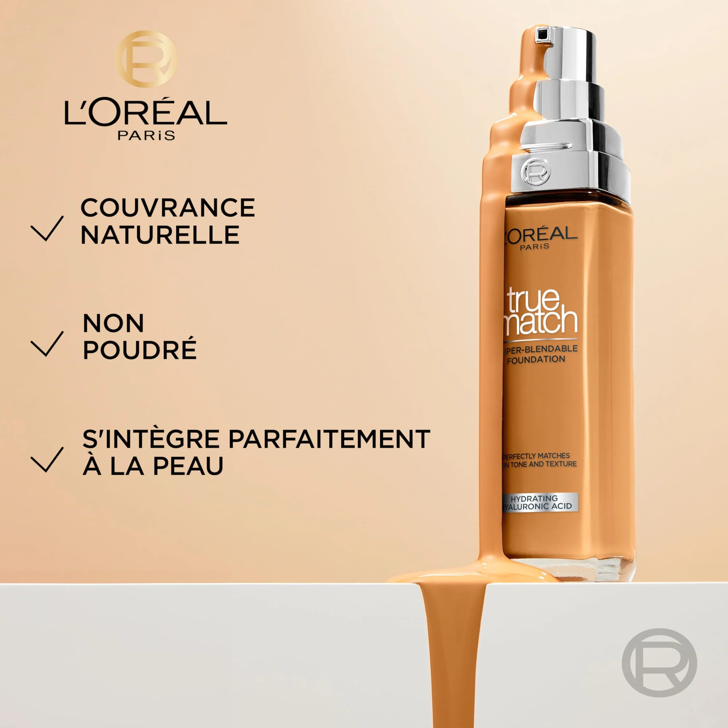 L'Oréal Paris True Match trwały podkład do twarzy w płynie, pielęgnujący z kwasem hialuronowym, SPF 17, 6.N Honey, 30 ml