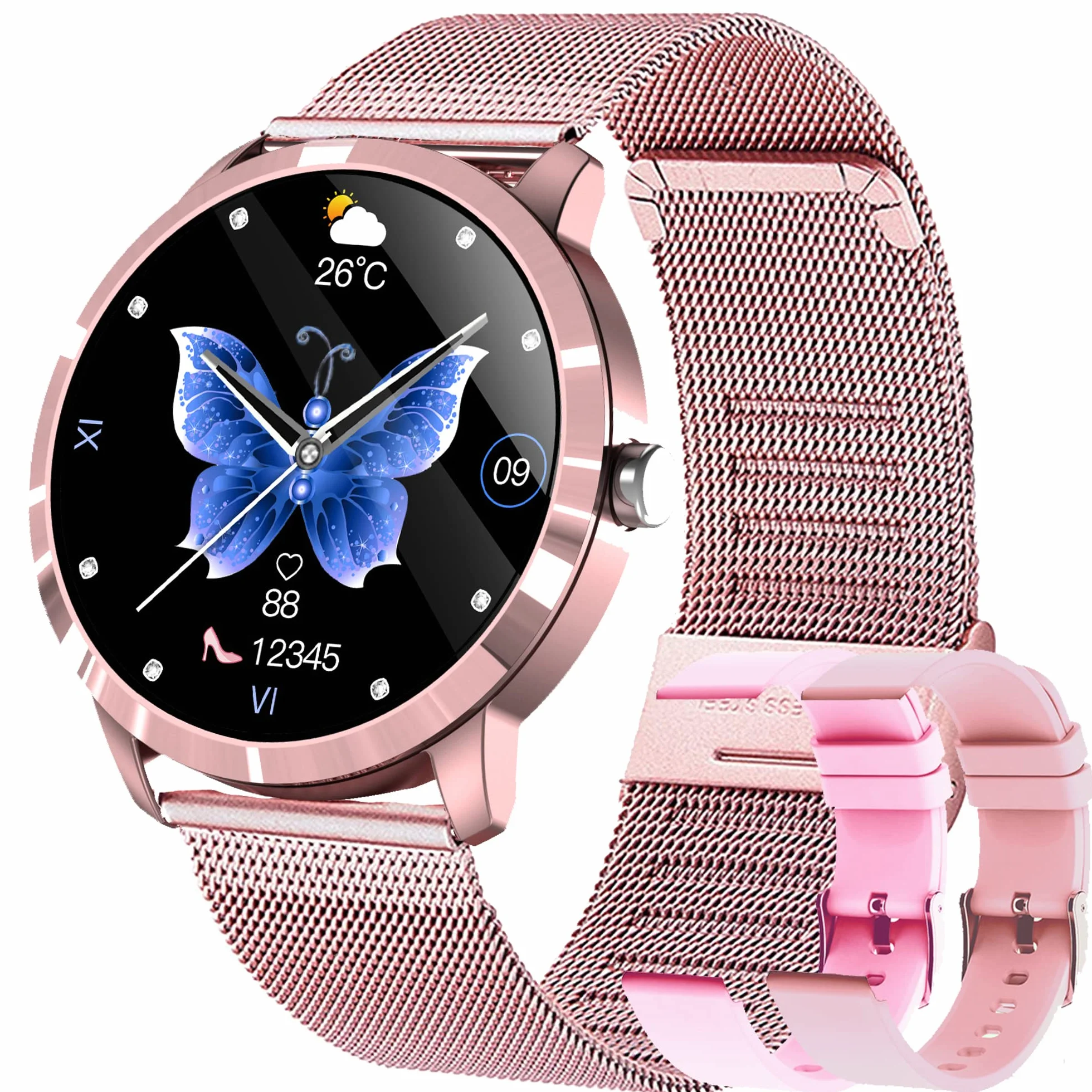 Damski smartwatch, IP68 wodoodporny sportowy smartwatch, 1,1 cala dotykowy pełna kalorii, SpO2, Menstrual Record, Krokomierz Inteligentna bransoletka aktywności z iOS Android