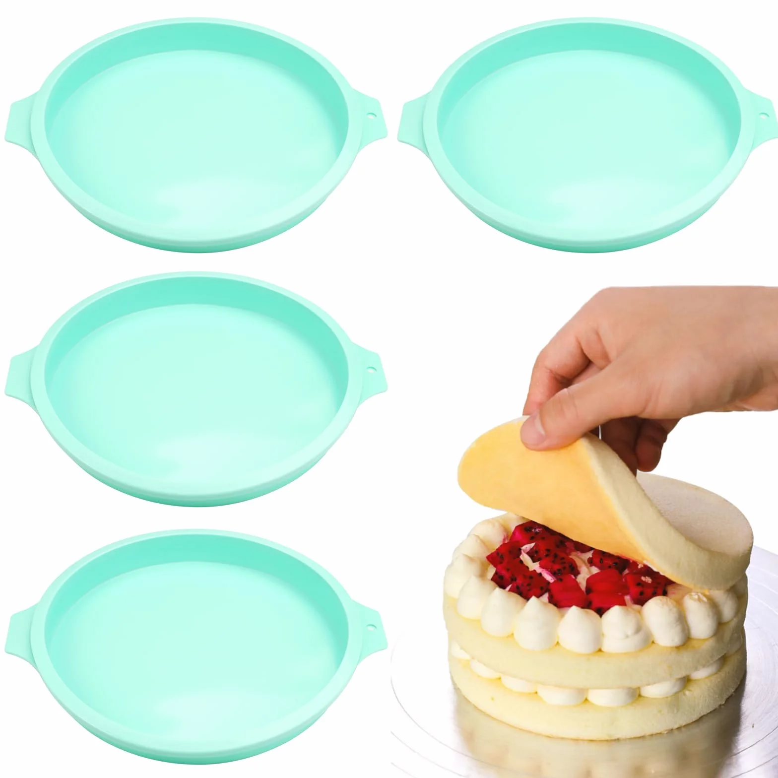 4 formy do ciasta, okrągłe, 20 cm, silikonowe, okrągłe, warstwowe, łatwe do rozpuszczenia, bez BPA, nieprzywierające, do pieczenia ciast, pizzy, tarty, tortów warstwowych itp. (20 cali)