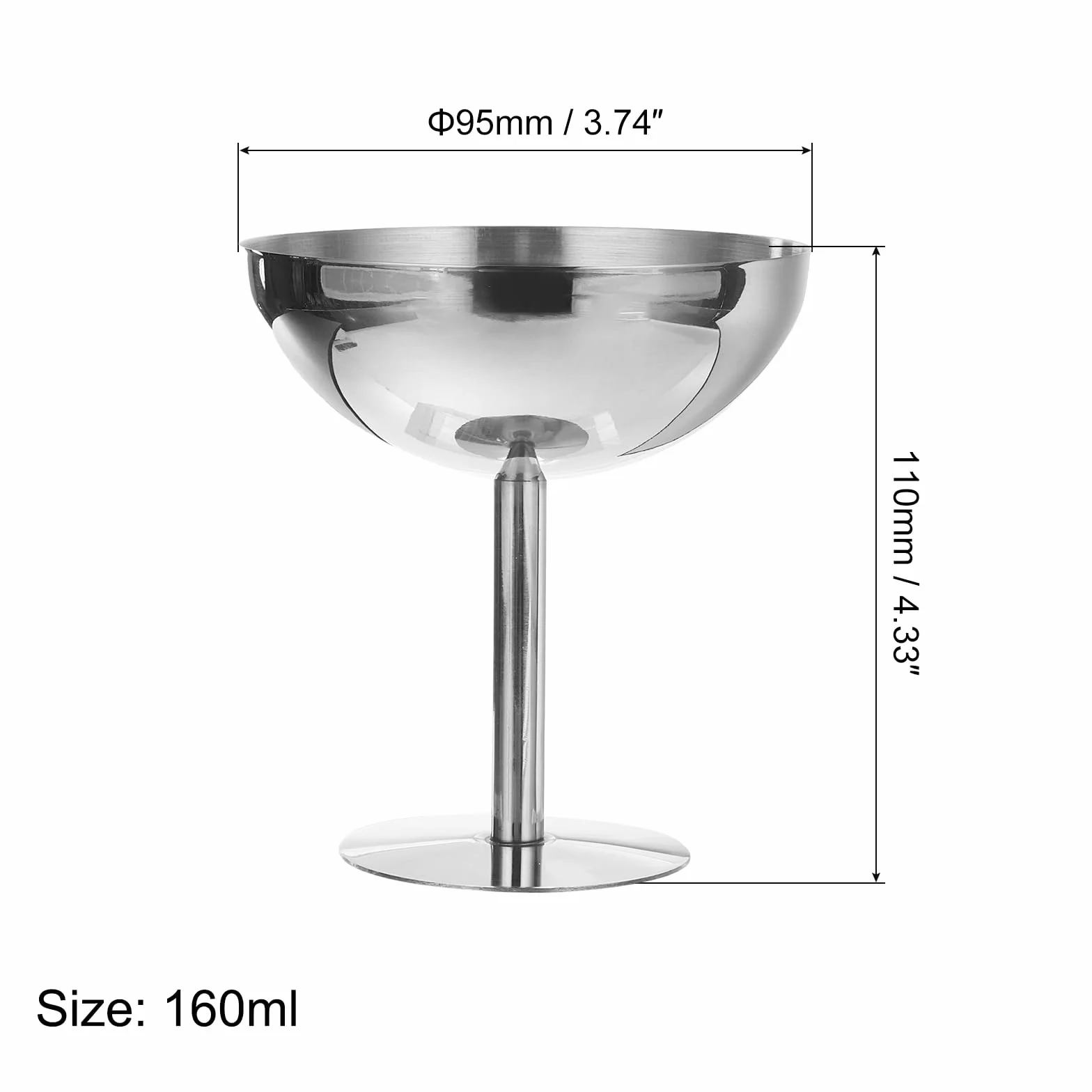 sourcing map Szklanki do Martini ze stali nierdzewnej, 1 sztuka, 450 ml, nietłukące się szklanki do martini, metalowe, odporne na stłuczenia, na wesela, imprezy, prezenty, srebrne