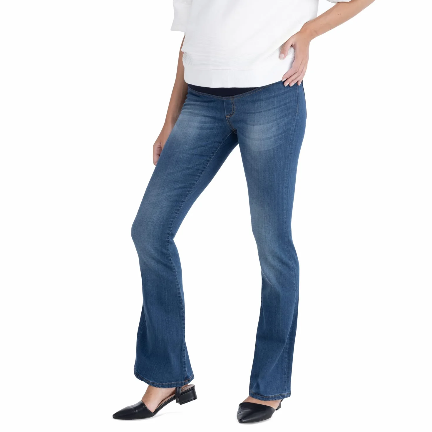 MAMAJEANS Catania - Dżinsy ciążowe z dolnym brzuchem słońca, dżinsy ciążowe, wyprodukowane we Włoszech, ciemny, M