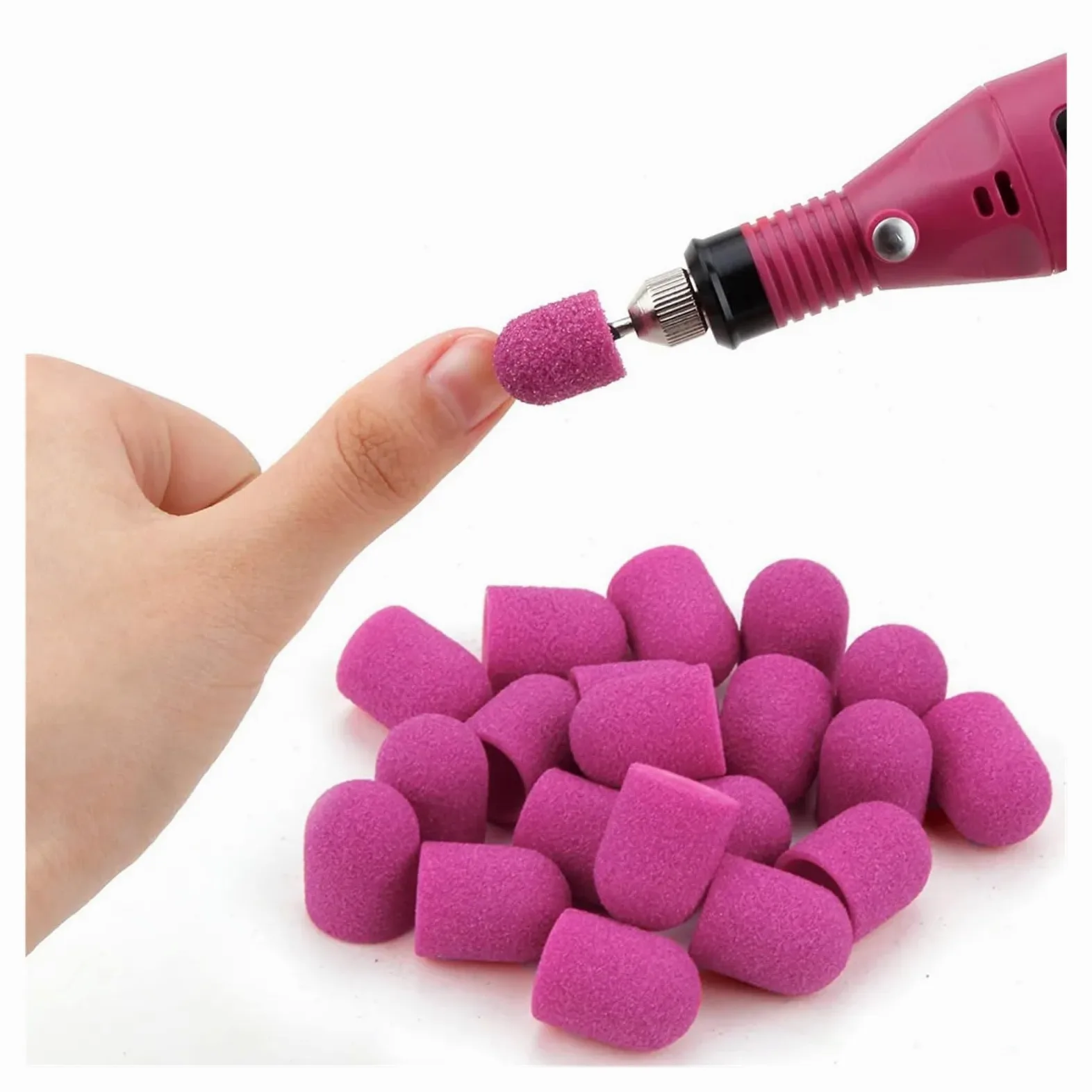 50 szt. Nakładki szlifierskie akcesoria do wiertarek paznokci Pedicure polerowanie blok piaskowy stóp skórek usuń narzędzie z gumowym uchwytem(Purple)