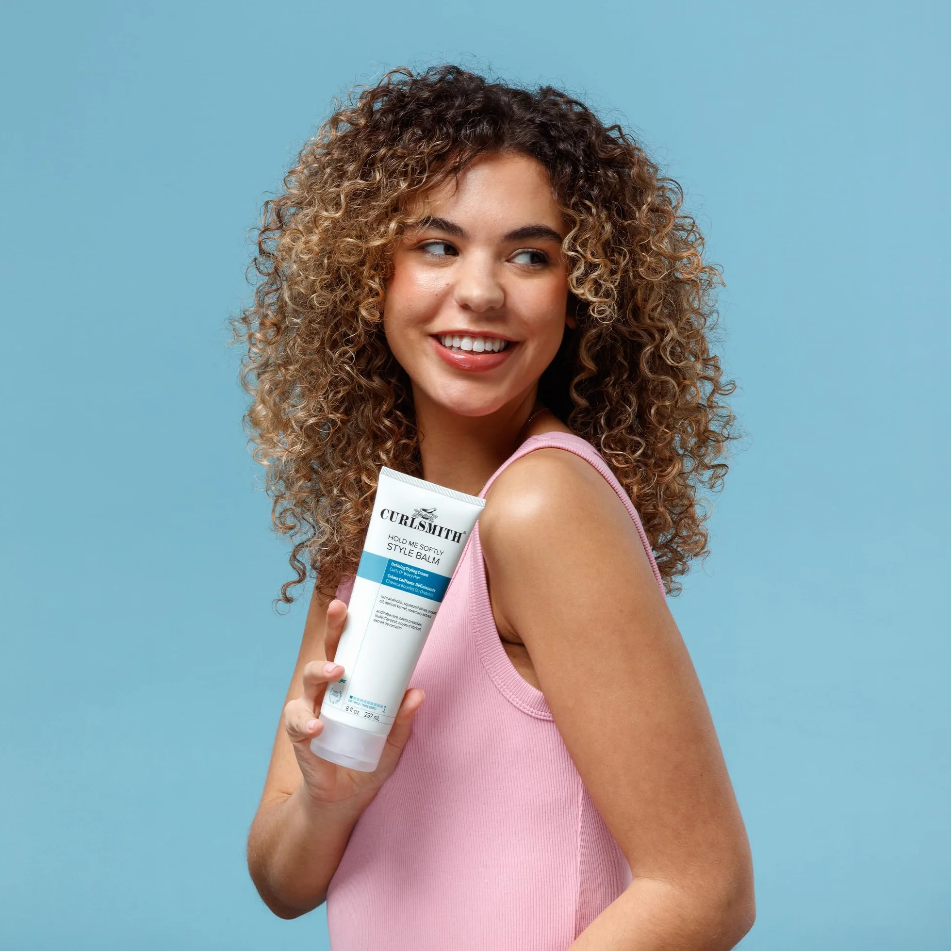 Curlsmith Hold Me Softly Style Balm Krem do loków z miękkim utrwaleniem, lekki, bez efektu chrupiącego, do wszystkich rodzajów loków, wegański i wolny od okrucieństwa