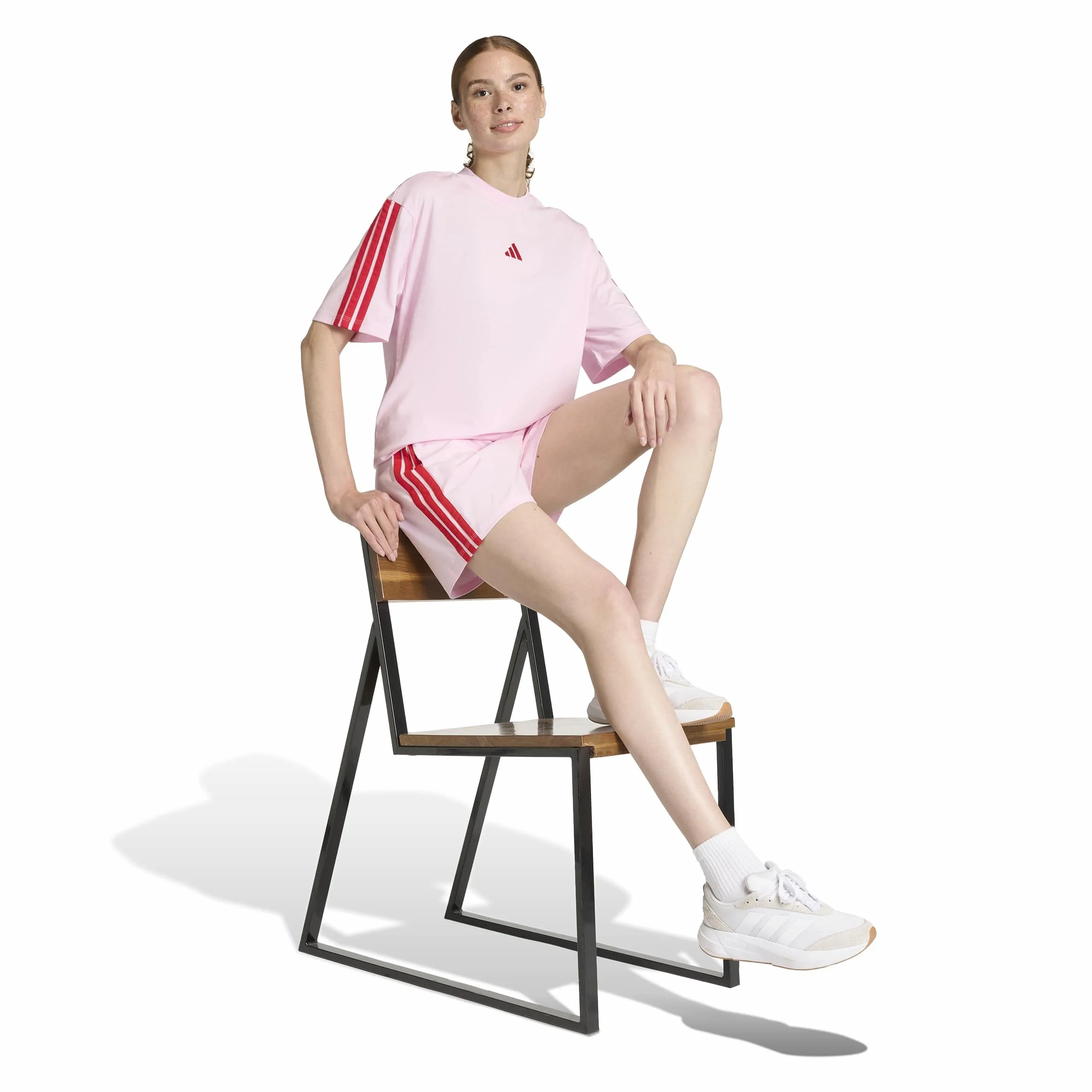 adidas dames ESSENTIALS 3-STRIPES BOYFRIEND T-SHIRT, clear pink/pure ruby, S