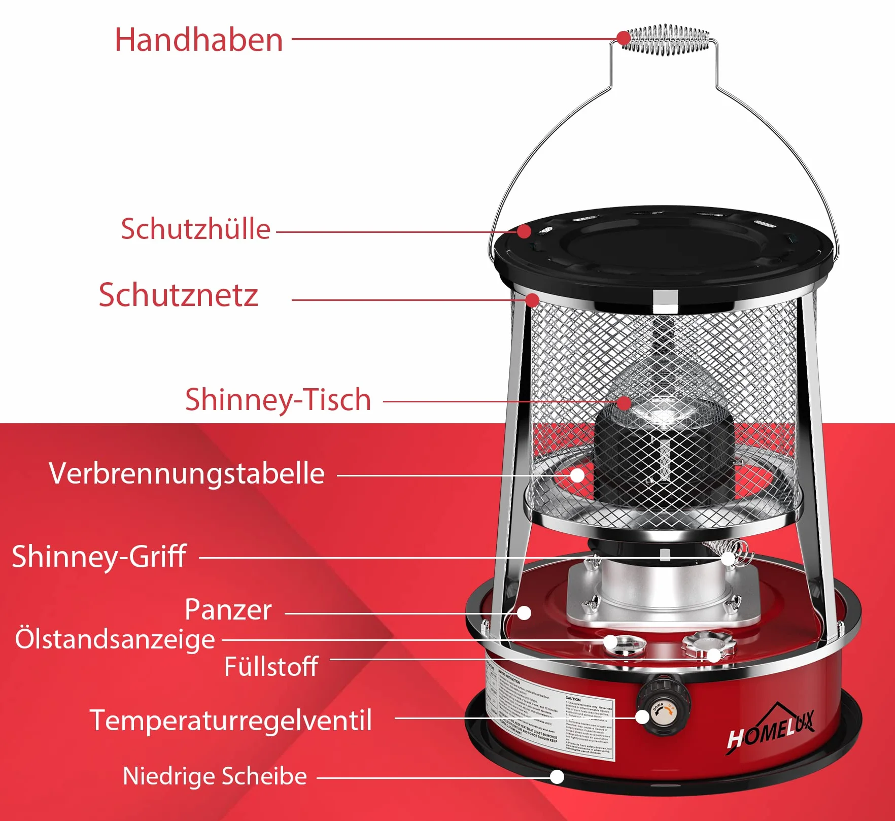 HOM piec naftowy, piec naftowy do wnętrz, [4,5 l & 8900 BTU/H] ogrzewanie naftowe, mobilne ogrzewanie bez prądu wewnątrz, ogrzewanie naftowe (DMY-229)