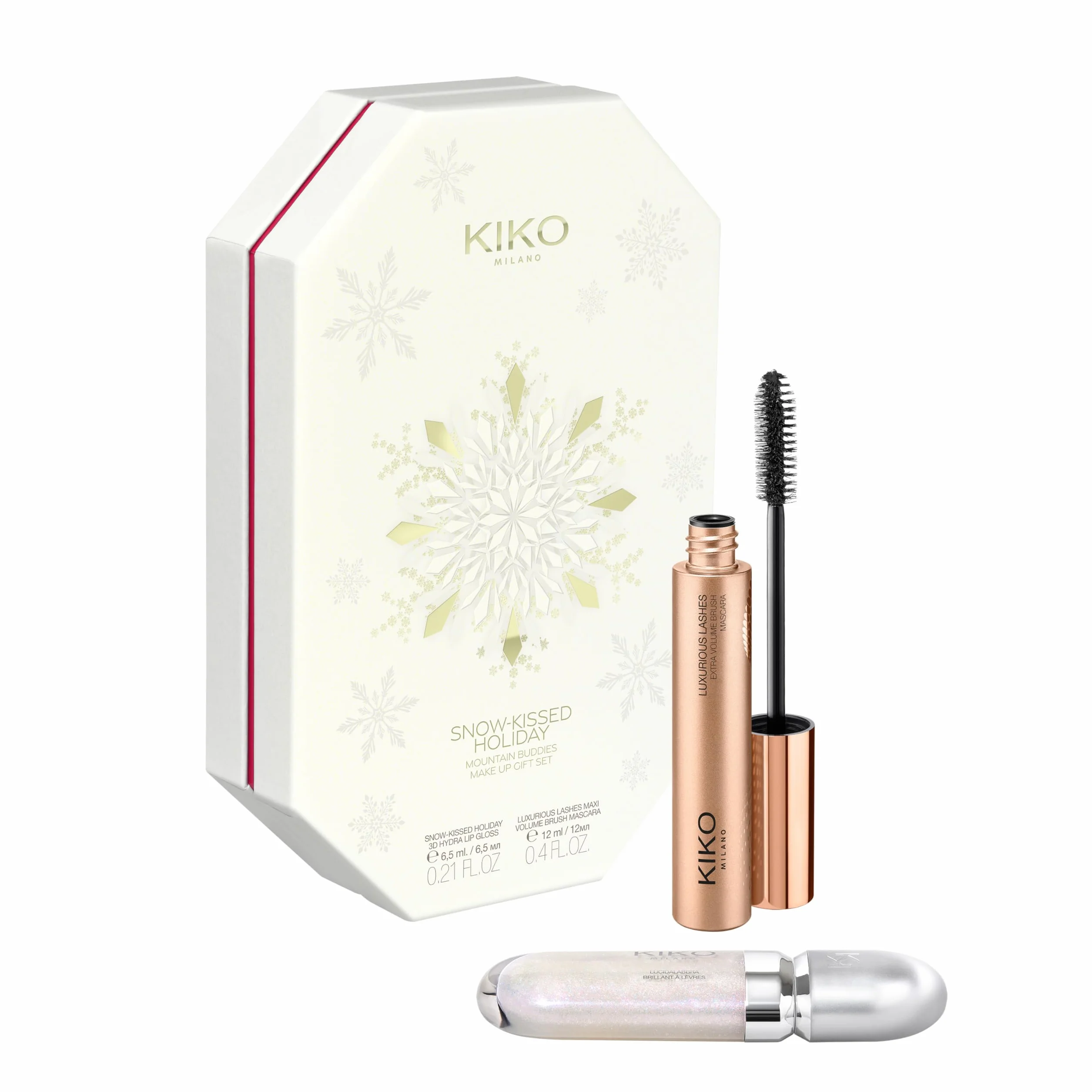 KIKO Milano Snow-Kissed Holiday Mountain Buddies Make Up Gift Set, Zestaw Upominkowy Do Makijażu: Błyszczyk Do Ust 3D Hydra I Tusz Do Rzęs