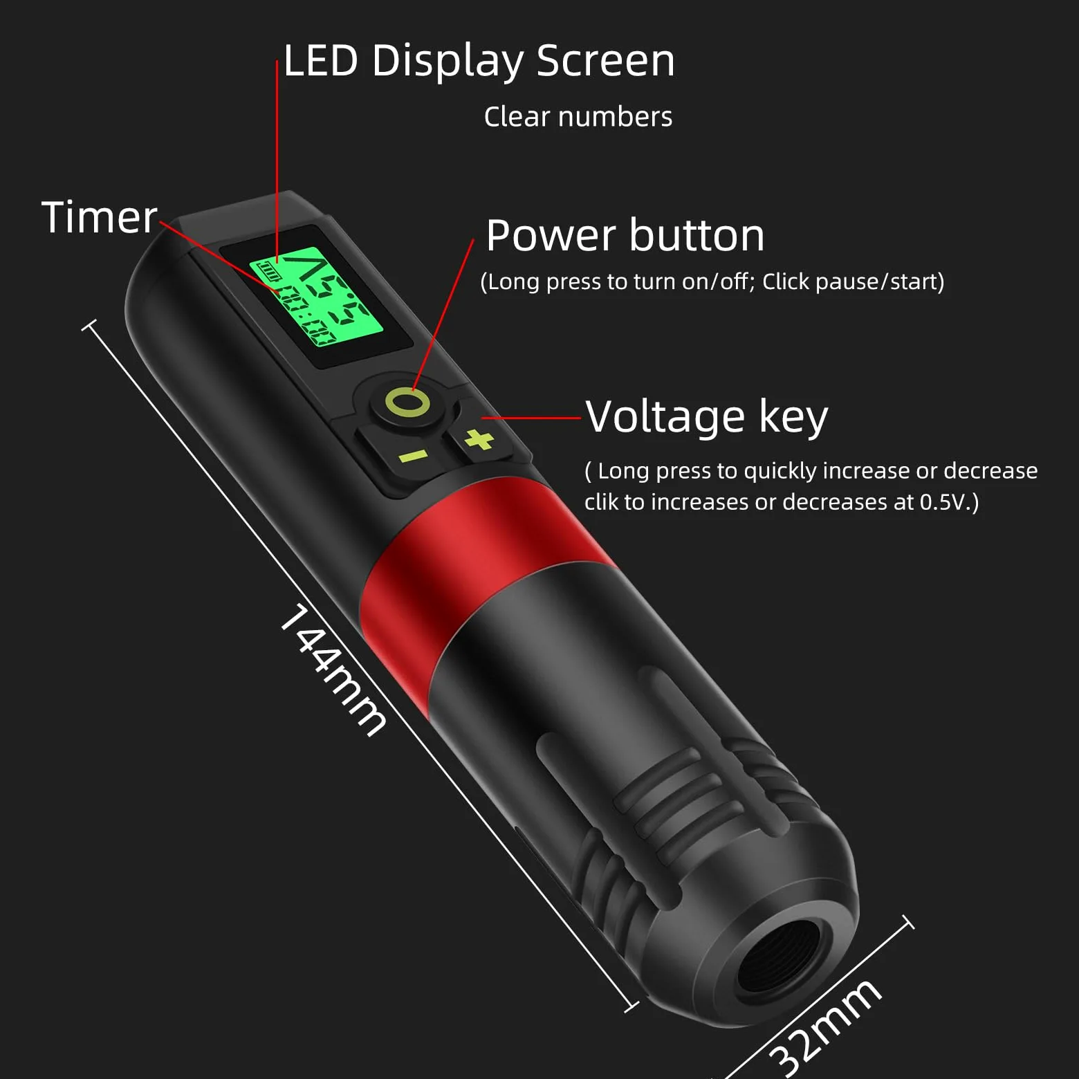 ATOMUS Czerwony bezprzewodowy zestaw maszynki do tatuażu bezprzewodowy długopis do tatuażu 2 szt. 1300 mAh bezprzewodowy zasilacz obrotowy tatuaż akumulator długopis cyfrowy wyświetlacz LED 50 ml
