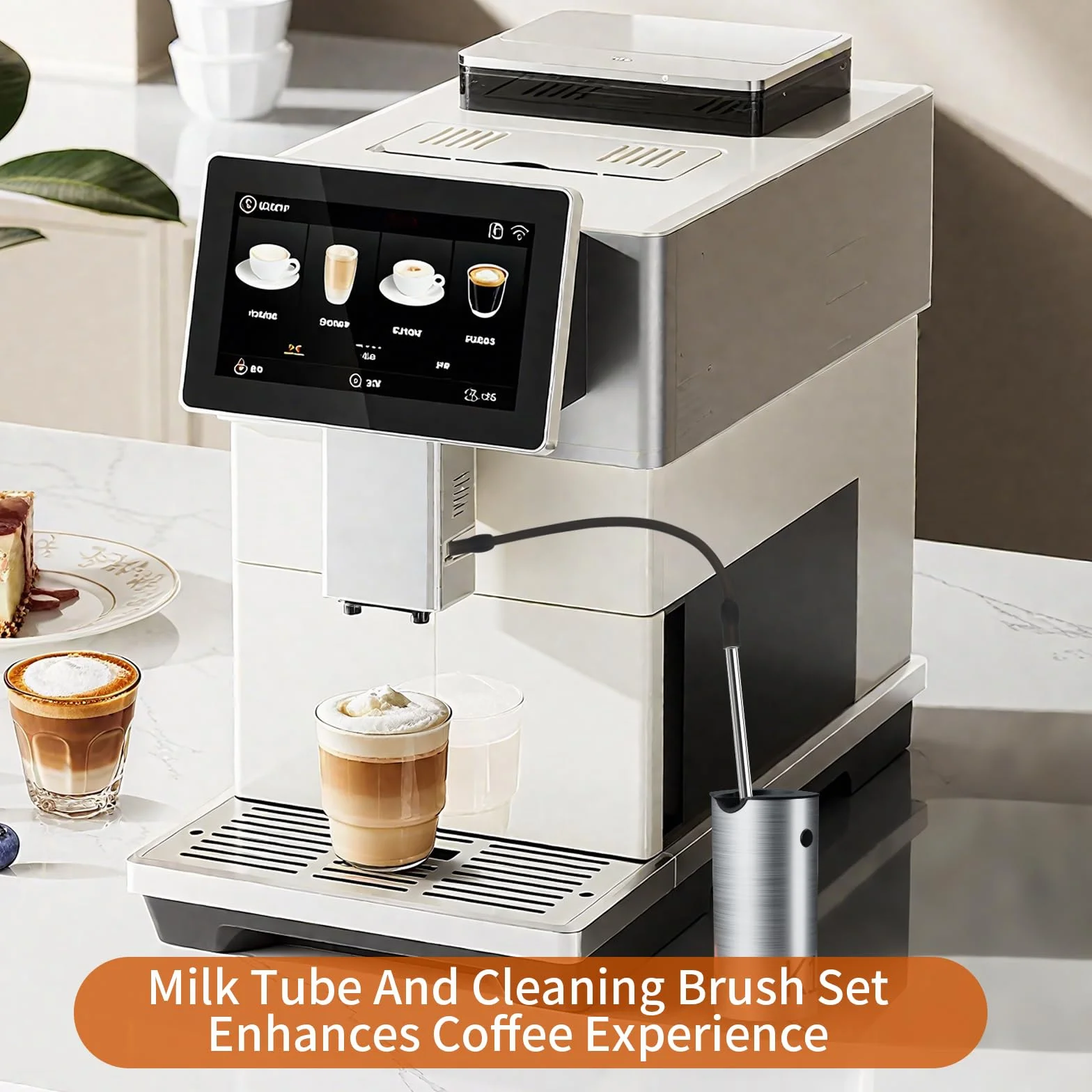 Coffee Machine Milk Pants spodnie do mleka, czarne, wytrzymałe, rurki ze stali nierdzewnej i silikonowe spodnie ze szczotką, rurką do mleka i szczotką do czyszczenia, zestaw do ekspresów do