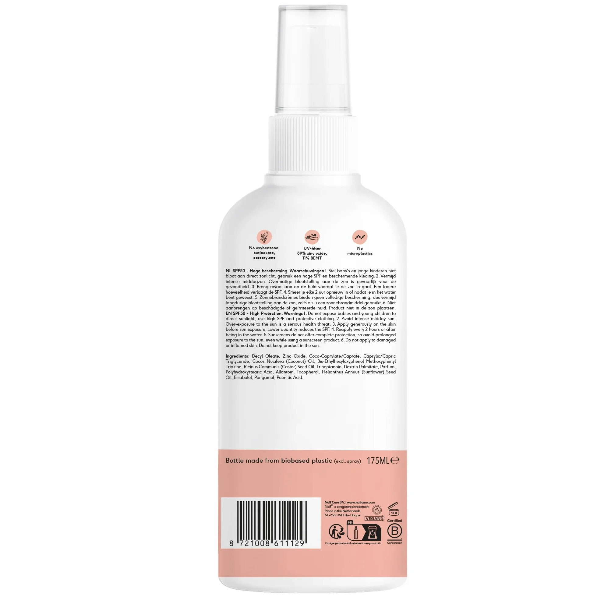 Naïf Mineralny krem do opalania SPF50 dla niemowląt i dzieci - Spray - 175ML - Bezpośrednia ochrona UVA i UVB - Wodoodporny - Testowany dermatologicznie - wolny od mikroplastików - przyjazny dla