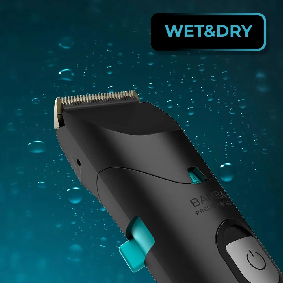 Cecotec Bamba PrecisionCare Wet&Dry. Bateria litowa, Autonomia 120 mins, Ostrza ze stali nierdzewnej z powłoką tytanową, IPX6, tryb przewodowy, w zestawie 8 grzebieni