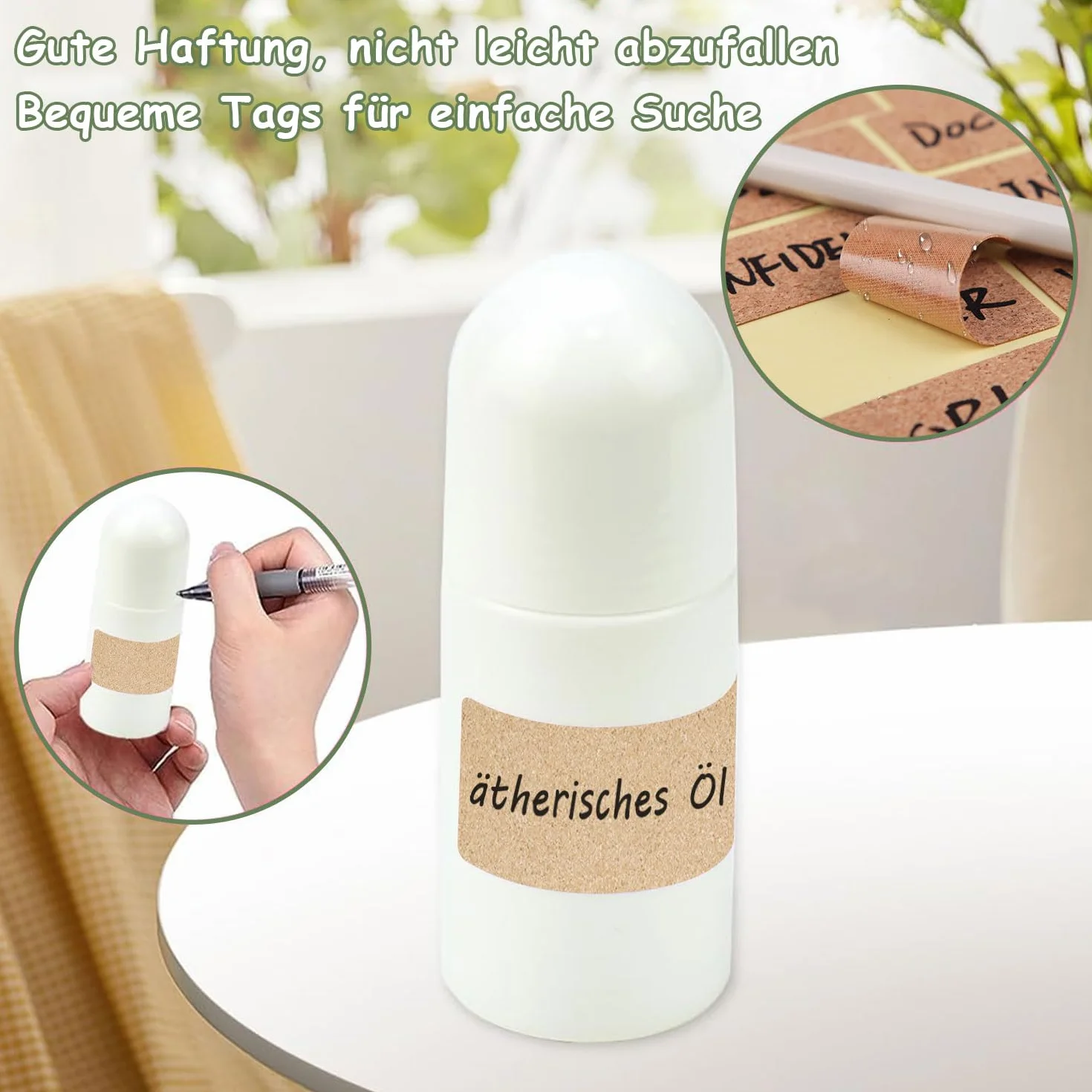 Voarge 4 puste butelki z tworzywa sztucznego, 50 ml, z kulką rolkową do aromaterapii, olejków zapachowych, perfum i podróży (białe)