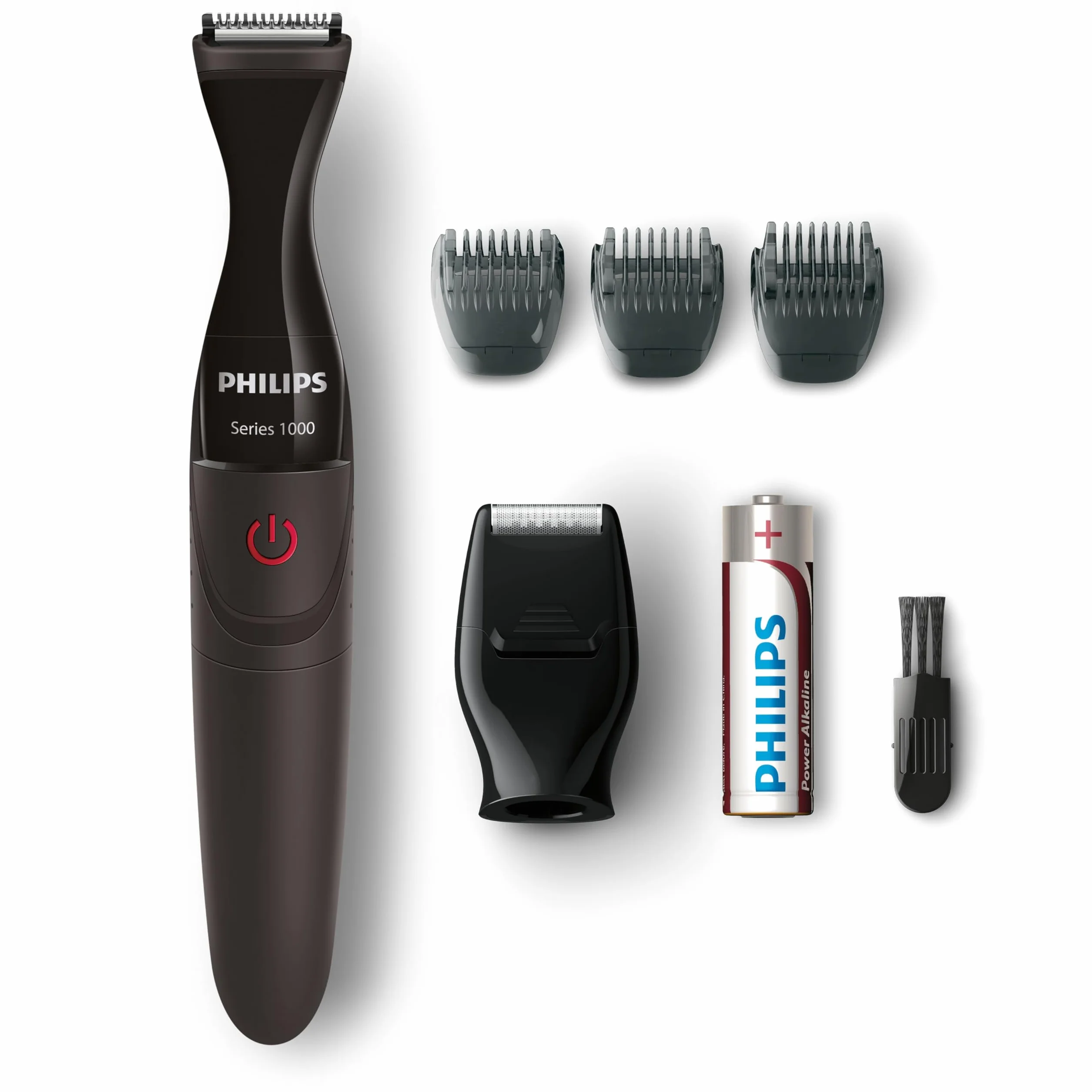 Philips Multigroom series 1000 MG1100/16, Niezwykle precyzyjny, trymer do brody, Precyzyjny trymer DualCut, Precyzyjna golarka, Możliwość mycia w wodzie, bateria AA, 3 precyzyjne nasadki