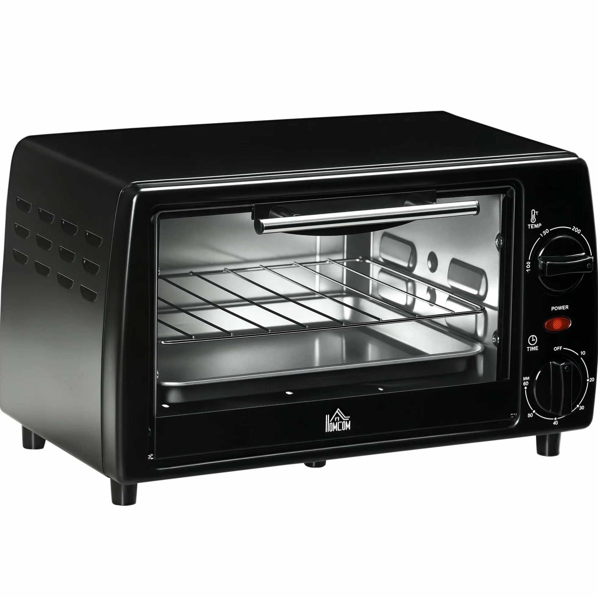 HOMCOM Mini piekarnik 10 l, 750 W, mały piekarnik elektryczny z temperaturą do 230°C, timer 60 minut, blacha do pieczenia i ruszt 36,5 x 26 x 22 cm, czarny