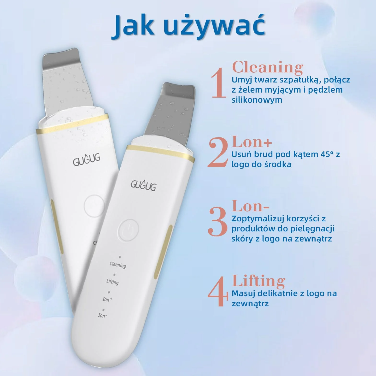 Skin Scrubber - Skin Spatula, Blackhead Remover Pore Cleaner with 4 Modes, Facial Scrubber Spatula, Comedones Extractor for Facial Deep Cleansing białe złoto