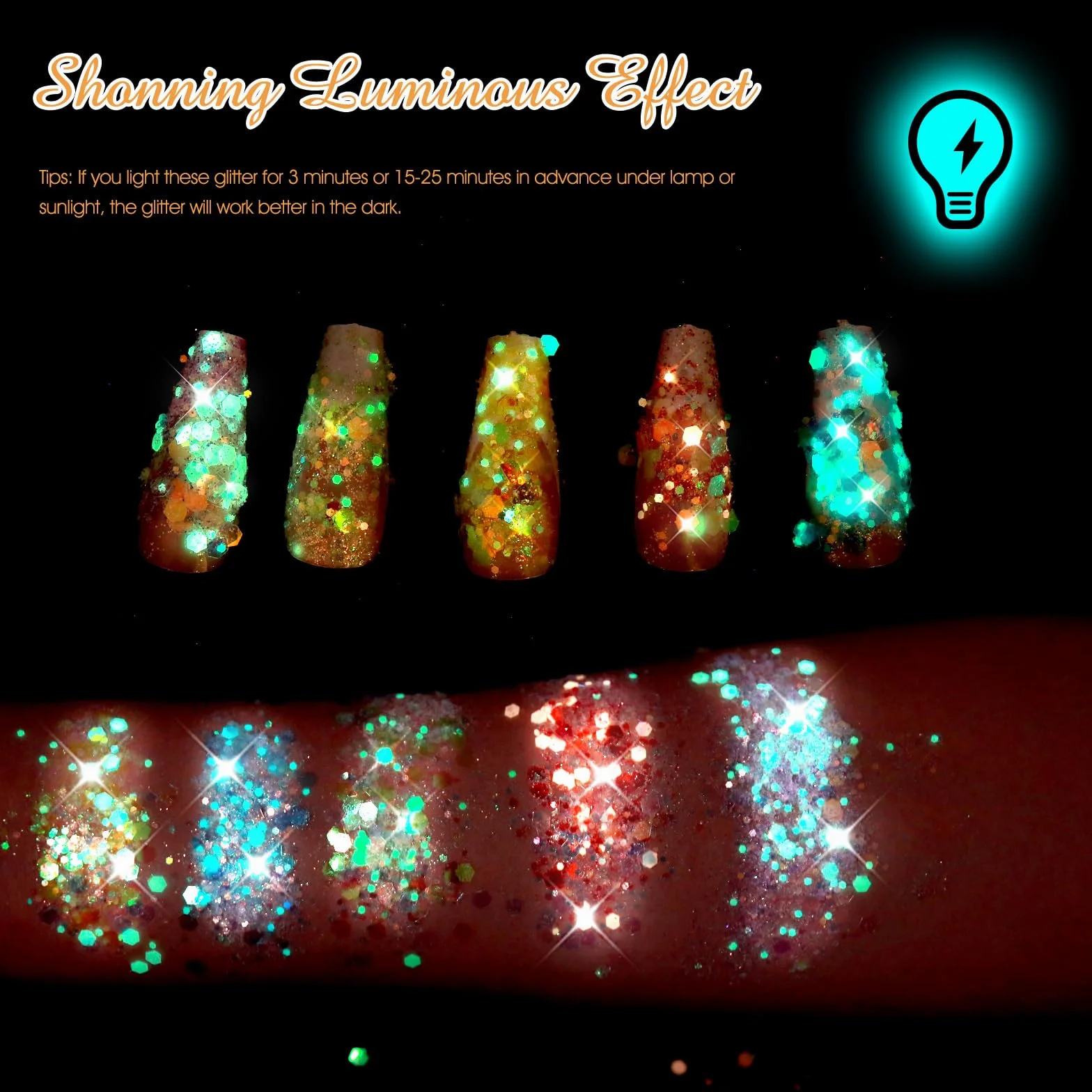 simarro Fluorescencyjne cekiny brokatowe, 12 kolorów, hex Face Body Glitter zestaw do paznokci, włosów, ciała, brokatu, na Halloween, do makijażu, oczu, ust, ciała, rękodzieła, 554117_1_MXD1TRBYQ