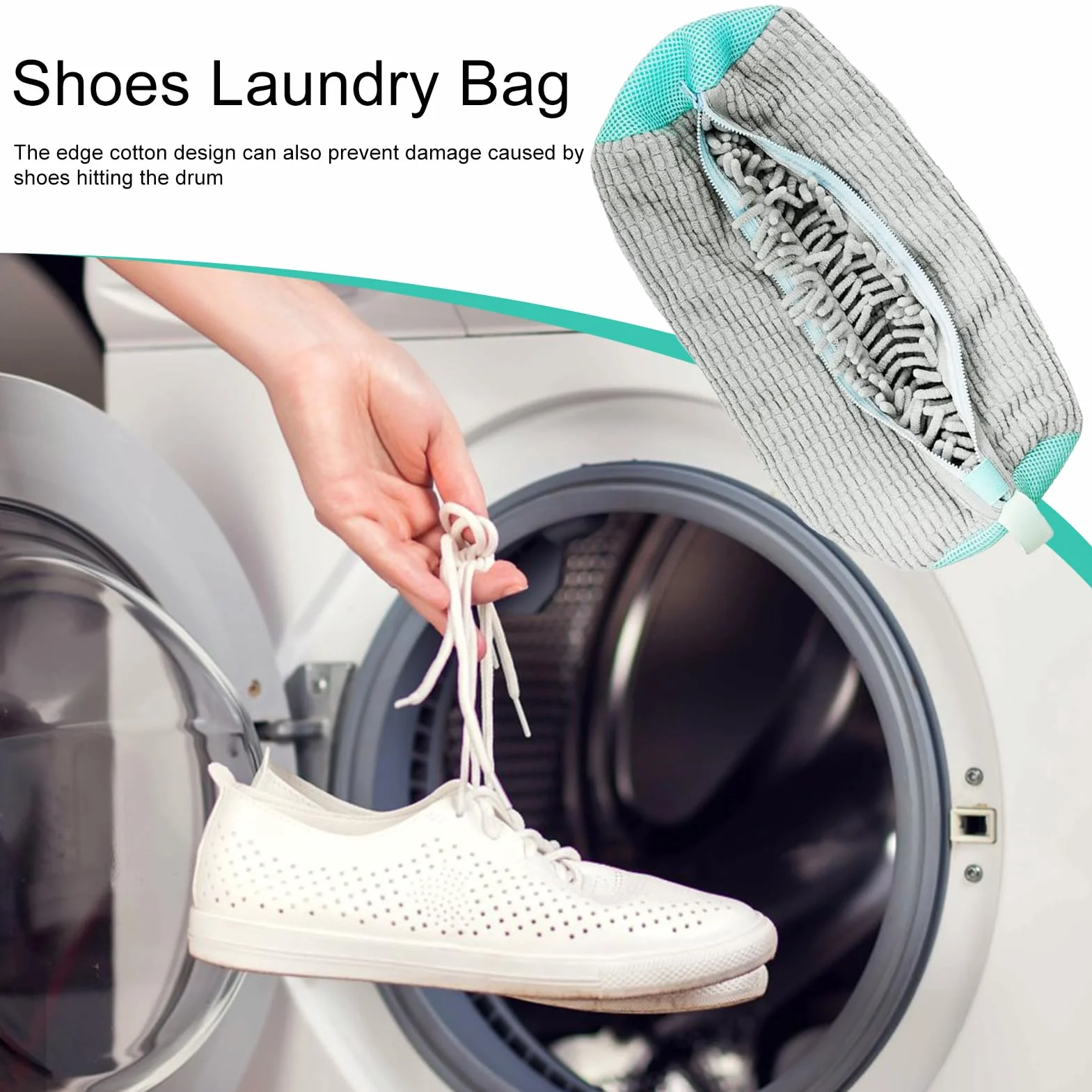 Worek na pranie z siatką do prania ze szczotkami – worek na pranie z zamkiem błyskawicznym do butów typu sneaker – 360° czyszczenie odporne na zwijanie, worek na buty do pralki i suszarki