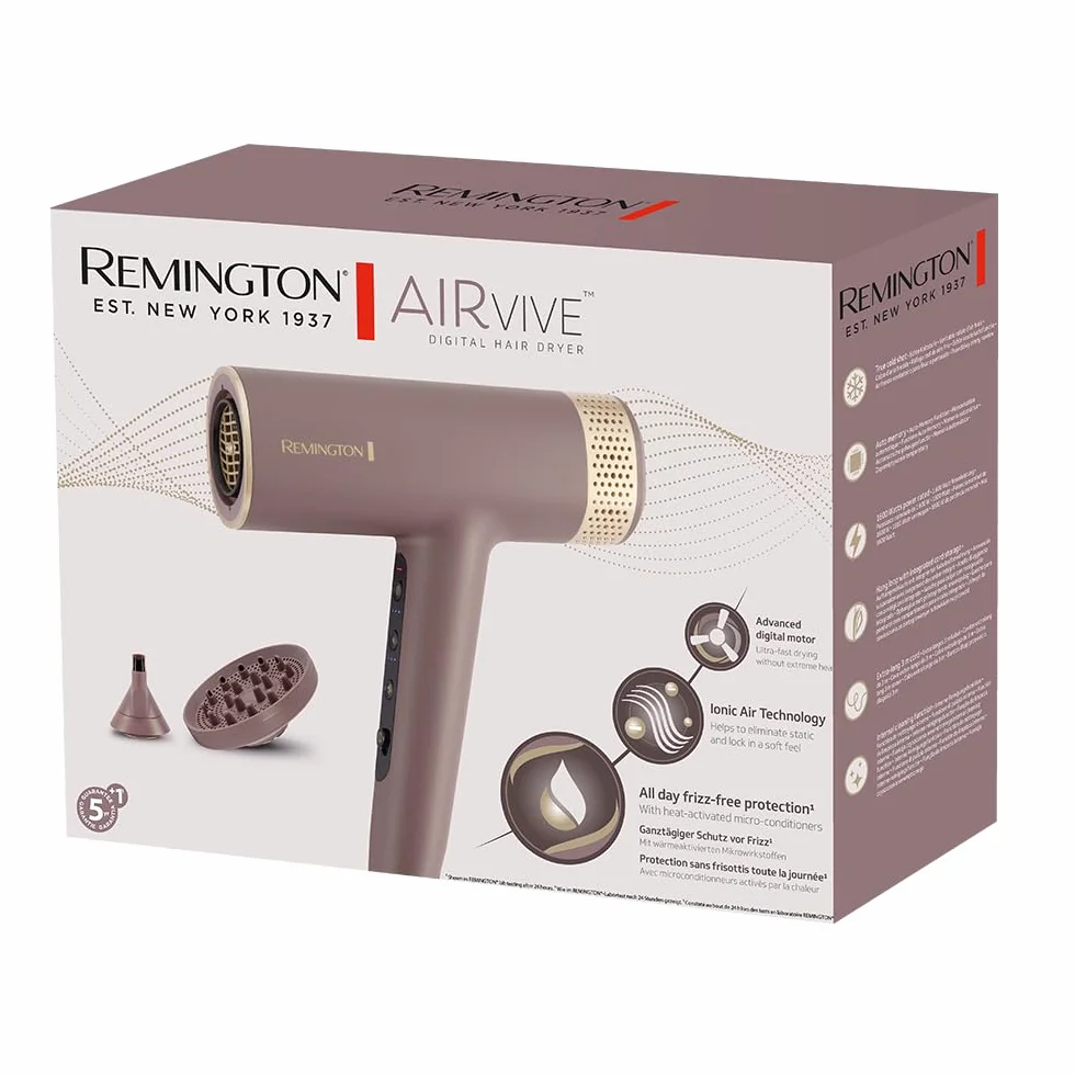Remington AIRvive Cyfrowa suszarka do włosów BLDC 240 km/h 12 regulacji dyfuzor koncentrator EC8930