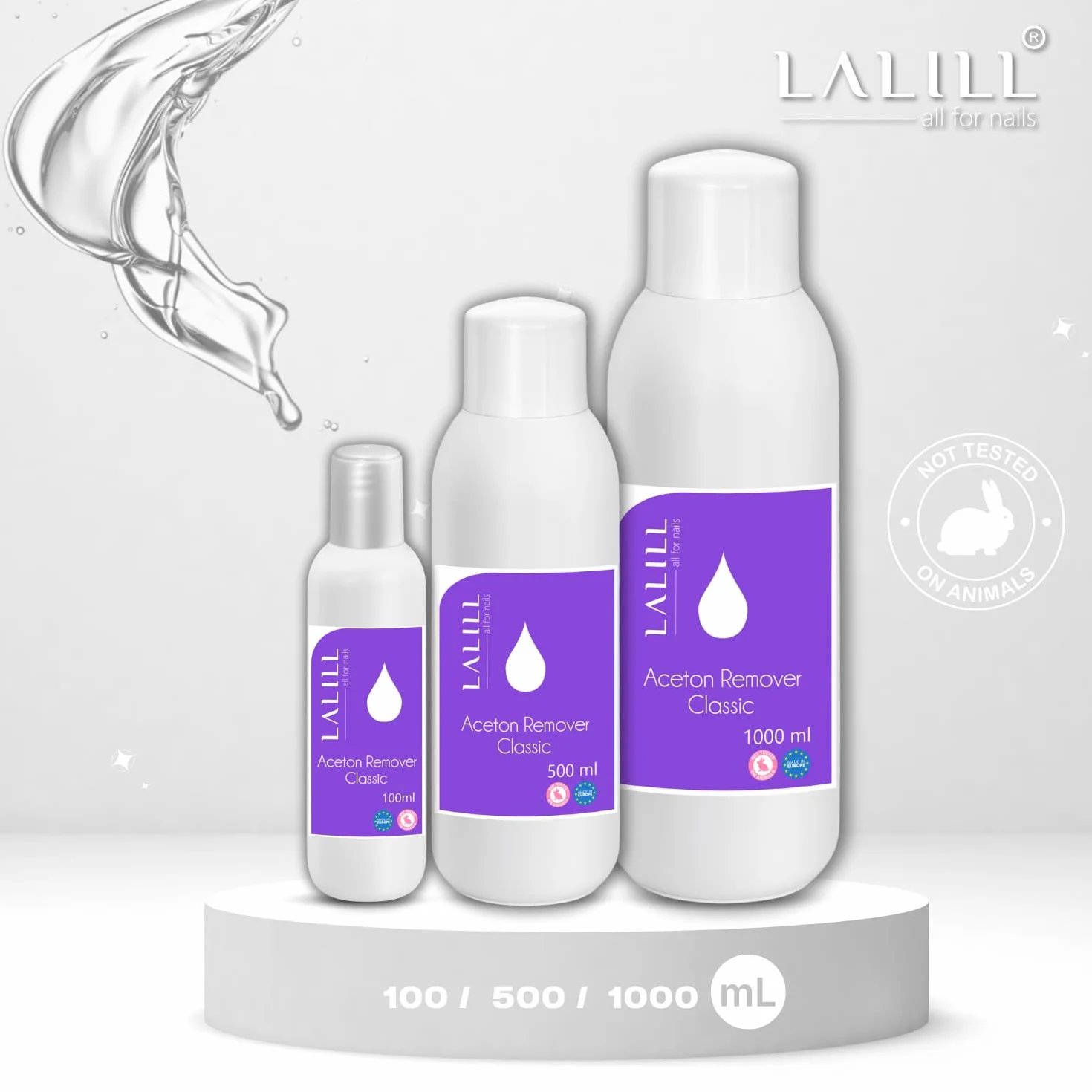 LALILL Aceton zmywacz do paznokci 500 ml do lakierów hybrydowych, żelu, akrylu i końcówek - zmywacz do lakieru żelowego - czysty aceton UV zmywacz do paznokci