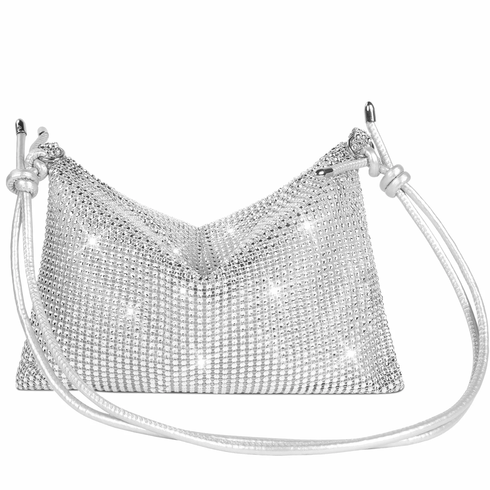 Torba crossbody z kryształem górskim srebrna kopertówka stras wieczorowa