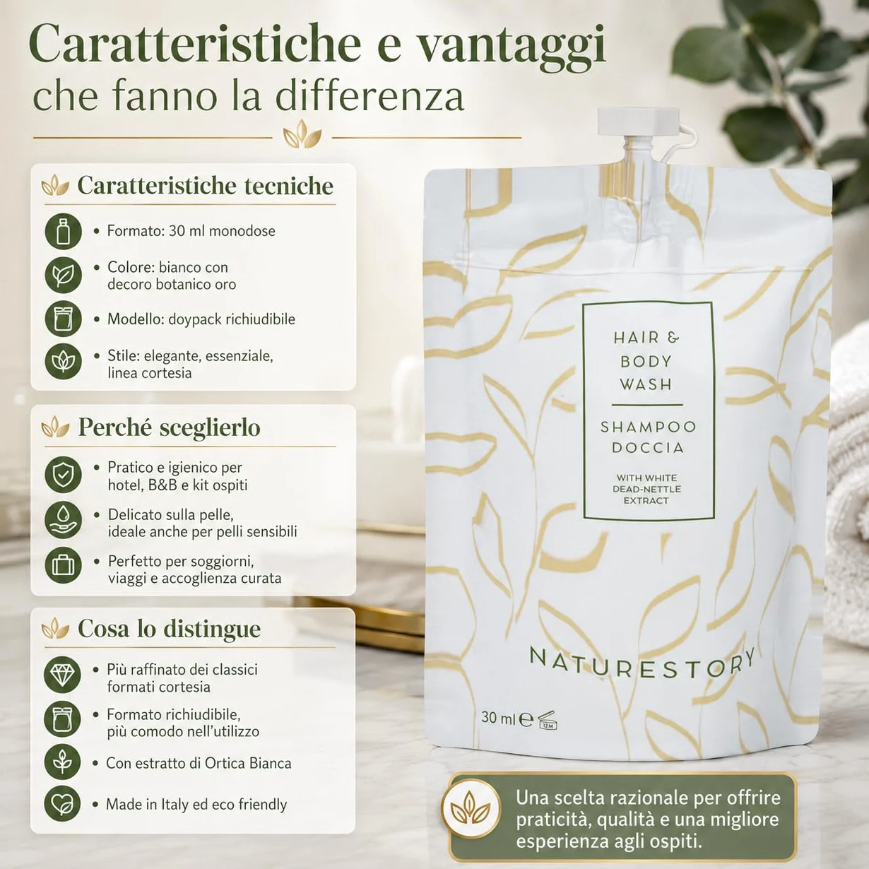 MAQA 200 szt. Doypack 30 ml szampon pod prysznic z ekstraktem z białej pokrzywy