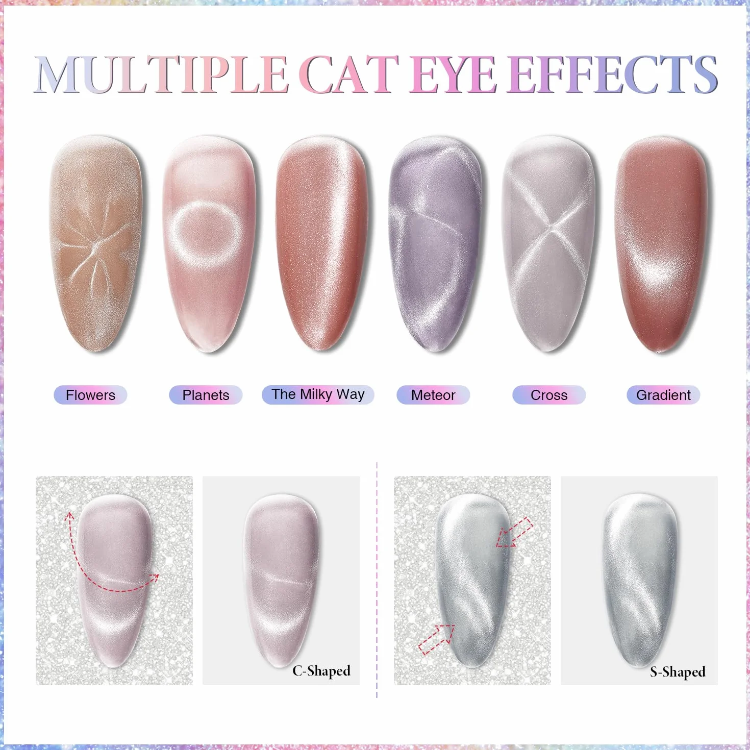 AIMEILI Cat Eye UV Gel Set - 6 kolorów lakieru do paznokci z magnesem, lakier do paznokci UV Soak Off - 8 ml, 6-62