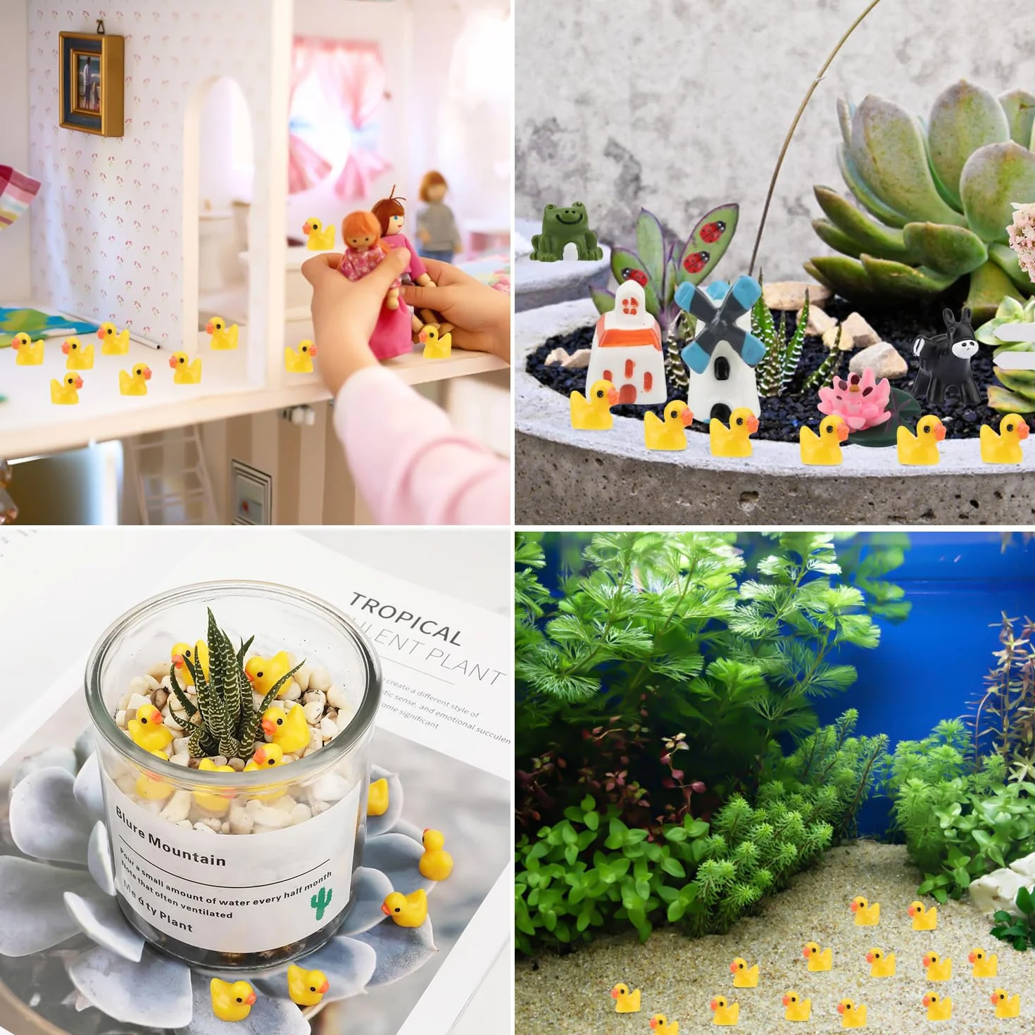 50 Szt. Mini Kaczka z Zywicy, Miniaturowe Kaczki Male Kaczki do Ukrycia Male Mini Figurki z Zwierzeta z Zywicy do Majsterkowania Impreza Ozdoby Mikrokrajobrazu